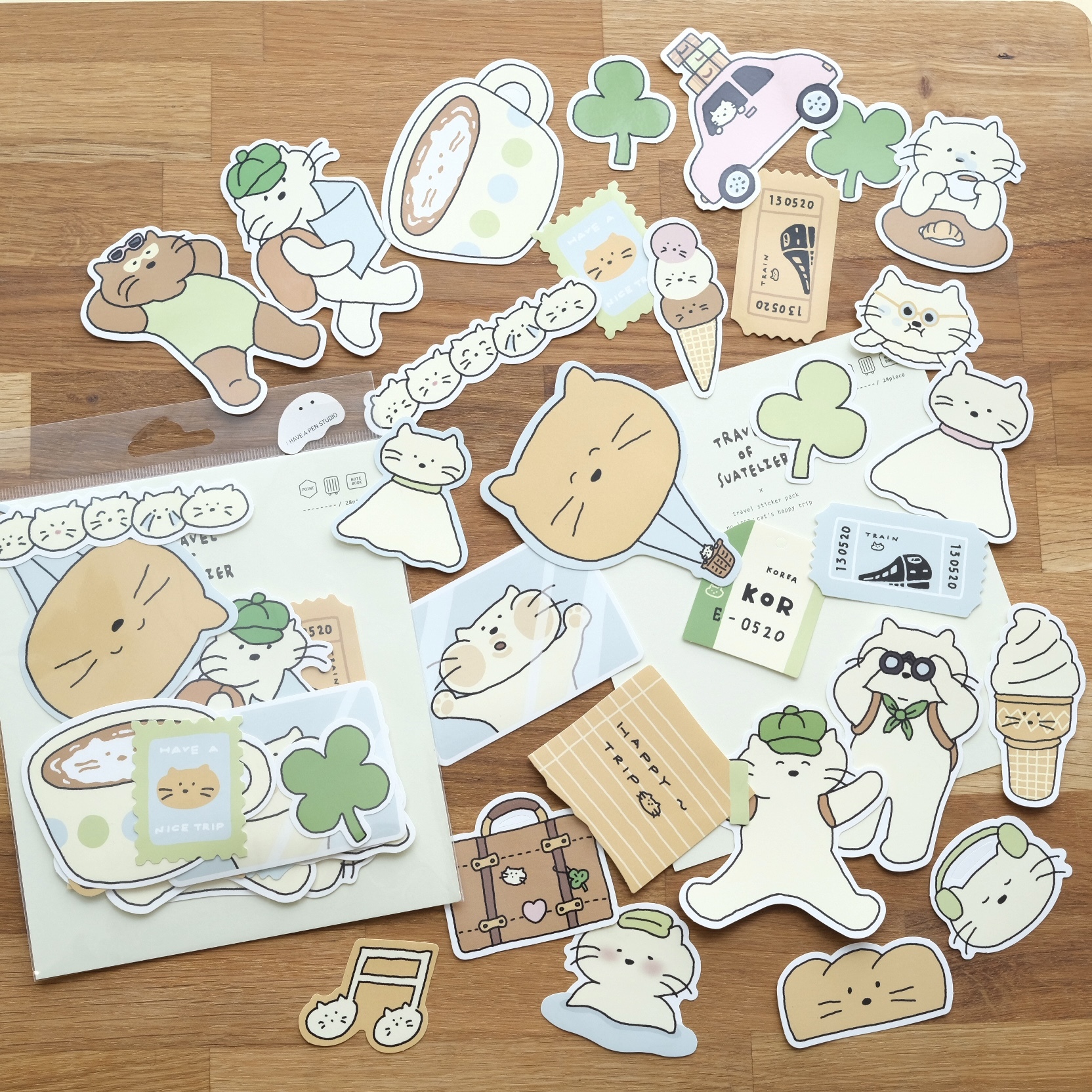 貓咪快樂之旅 28入防水貼紙 行李箱貼紙｜ SUATELIER 韓國