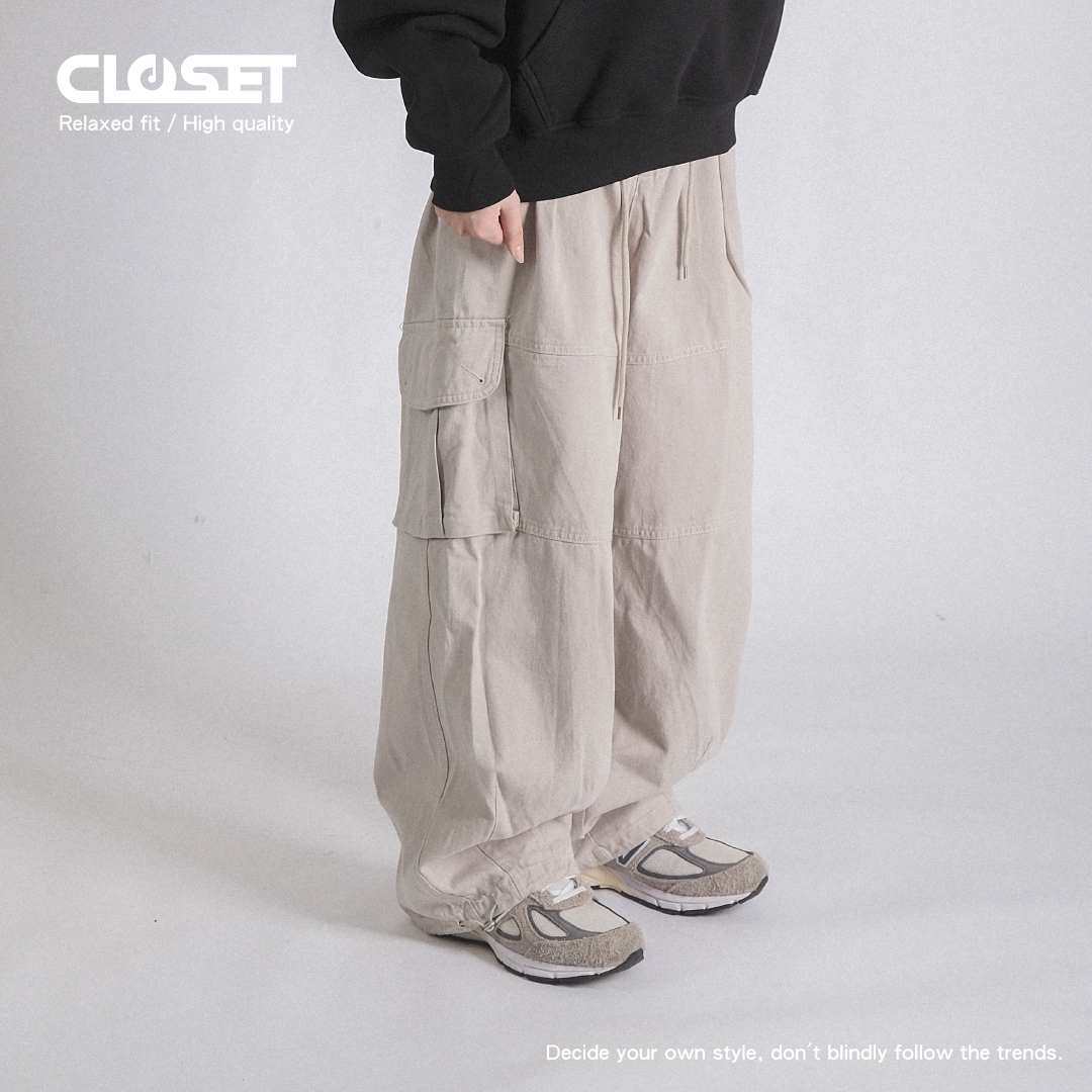 "現貨" D.CLOSET 不對稱 口袋 打摺闊腿褲