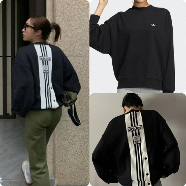 Adi*das 背部三間Logo拼接鈕扣毛圈衛衣 -25222668