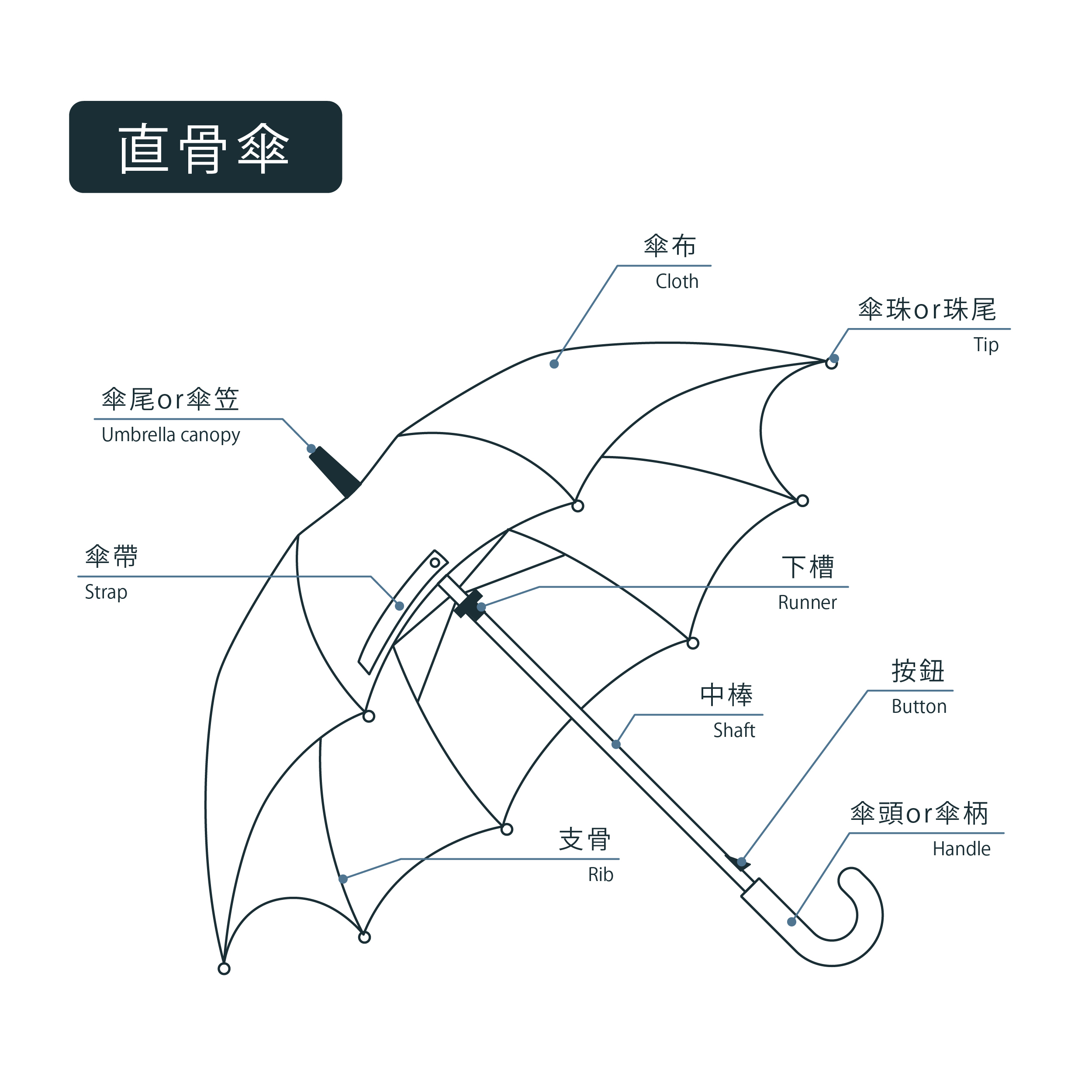 雨傘結構,下雨天,客製化雨傘,禮品傘,遮陽傘,直傘,長直傘,長傘,傘頭,中棒,支骨,傘布,雨傘部位,雨傘維修,修理雨傘,8k 尺寸,傘架,wpc