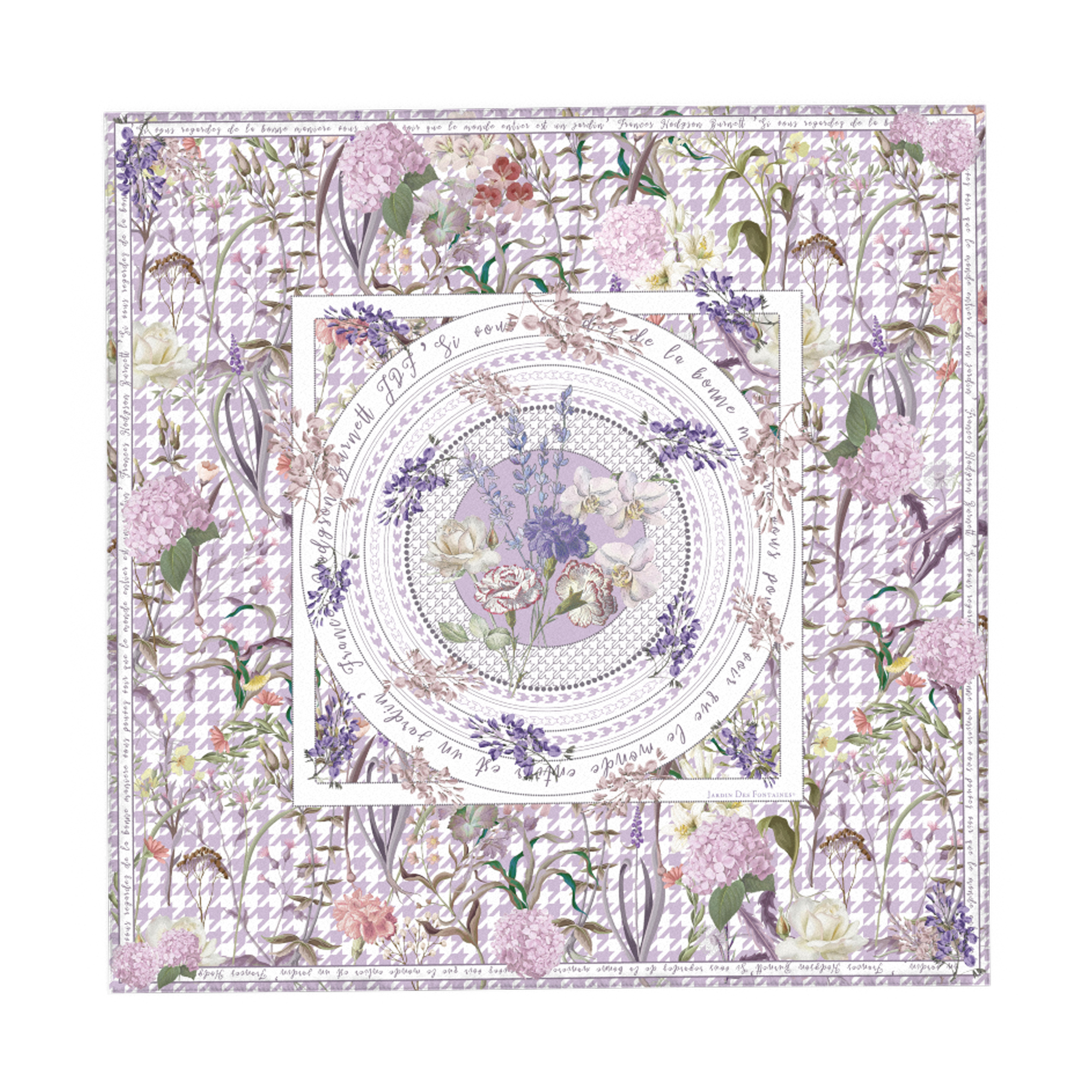 JARDIN DES FONTAINES- 紫色秘密花園千鳥格柔滑絲巾 (60厘米)- JDF-SVG904A-60