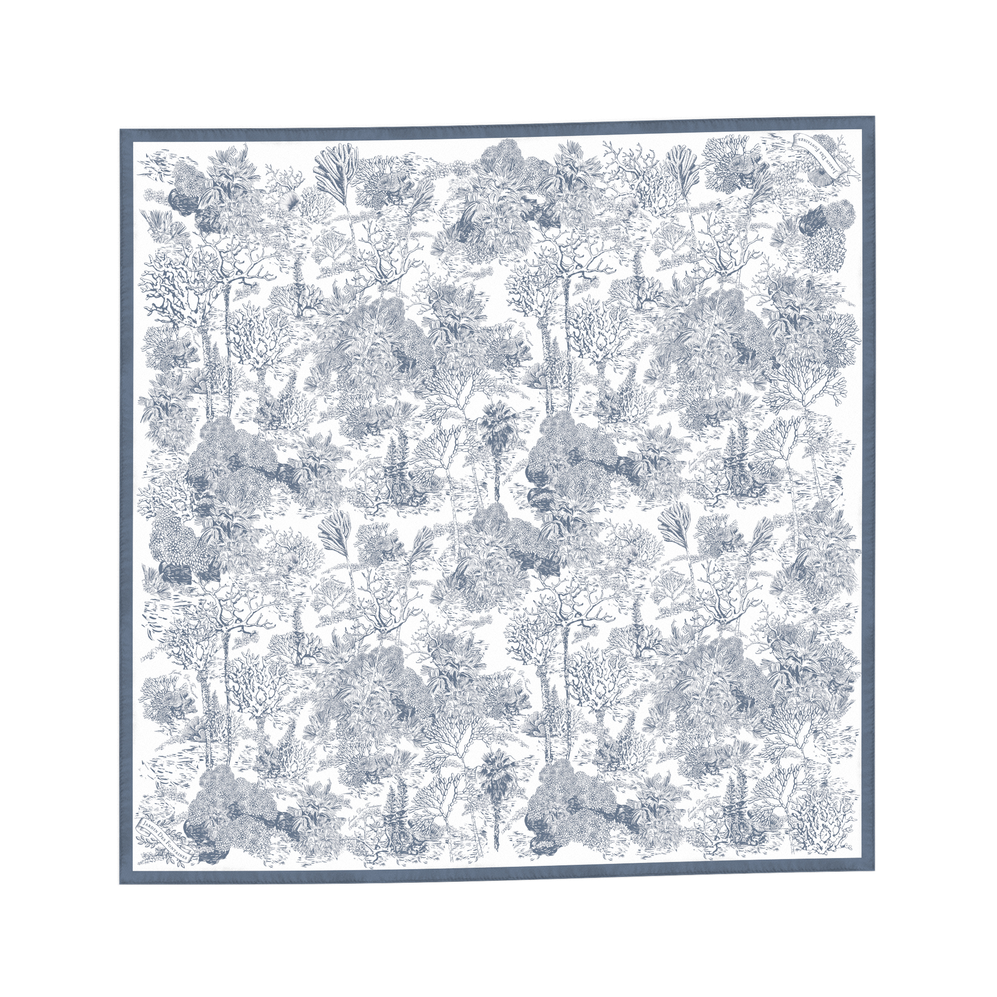 JARDIN DES FONTAINES- 凡爾賽茹伊灰藍色柔滑絲巾 (60厘米)- JDF-TDJ904A-60