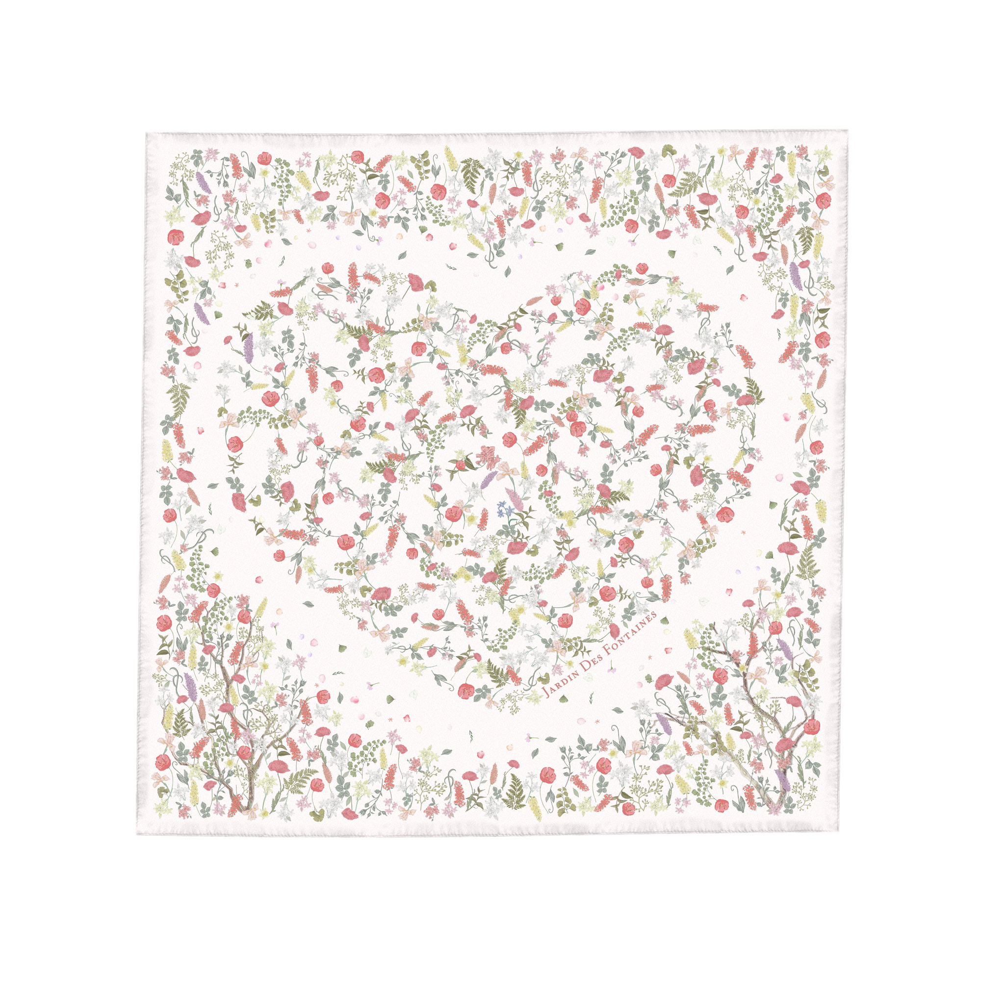 JARDIN DES FONTAINES- 維納斯花園心花縈繞柔滑絲巾 (60厘米)- JDF-VGL904A-60