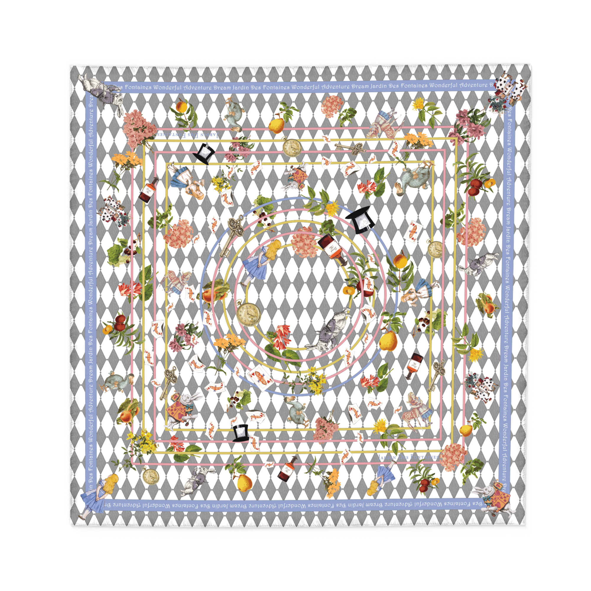 JARDIN DES FONTAINES- 夢幻愛麗絲灰菱格柔滑絲巾 (60厘米)- JDF-WAD904A-60