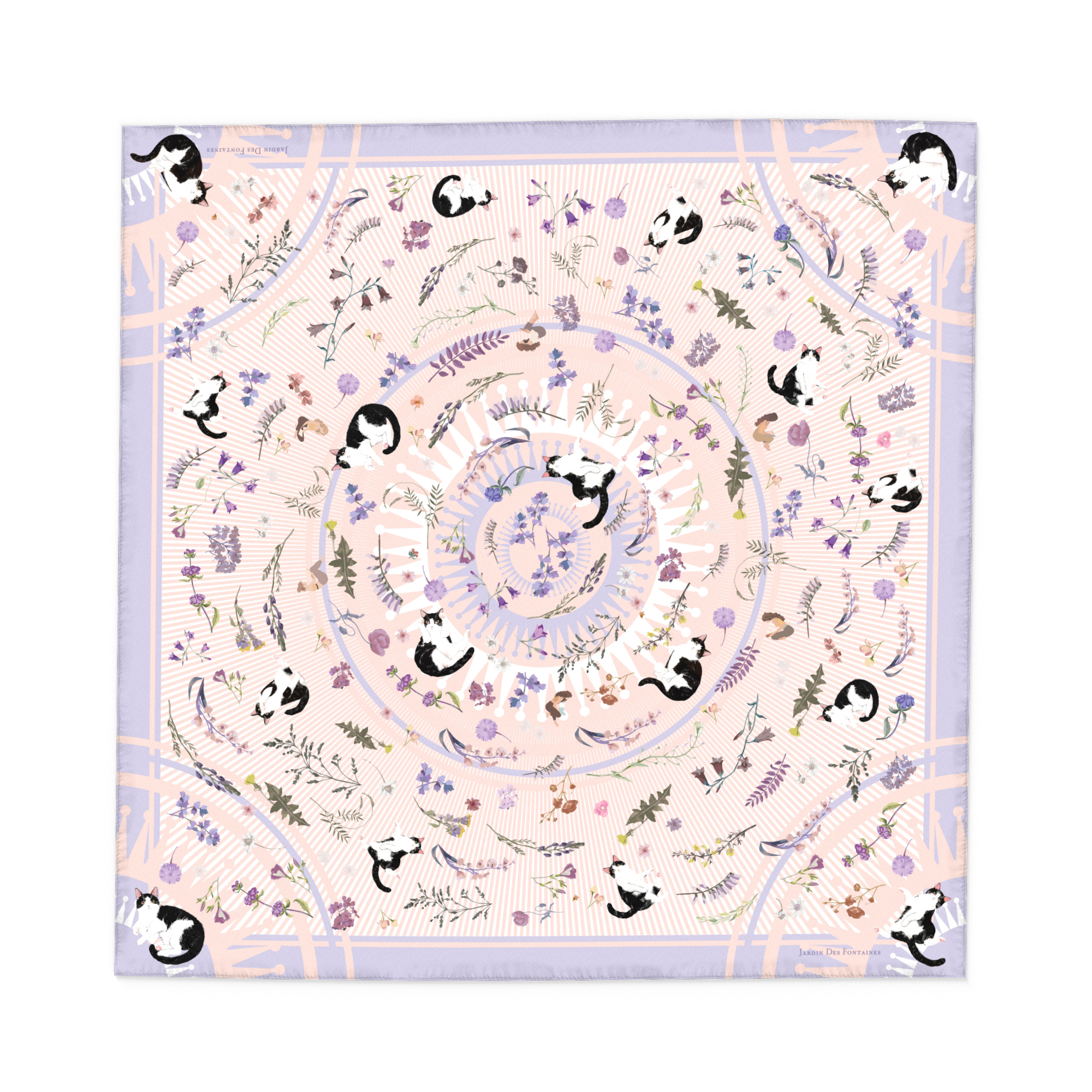 JARDIN DES FONTAINES- 波蘭貓與瑜伽士粉紫絲巾 (60厘米)- JDF-YCF904E-60