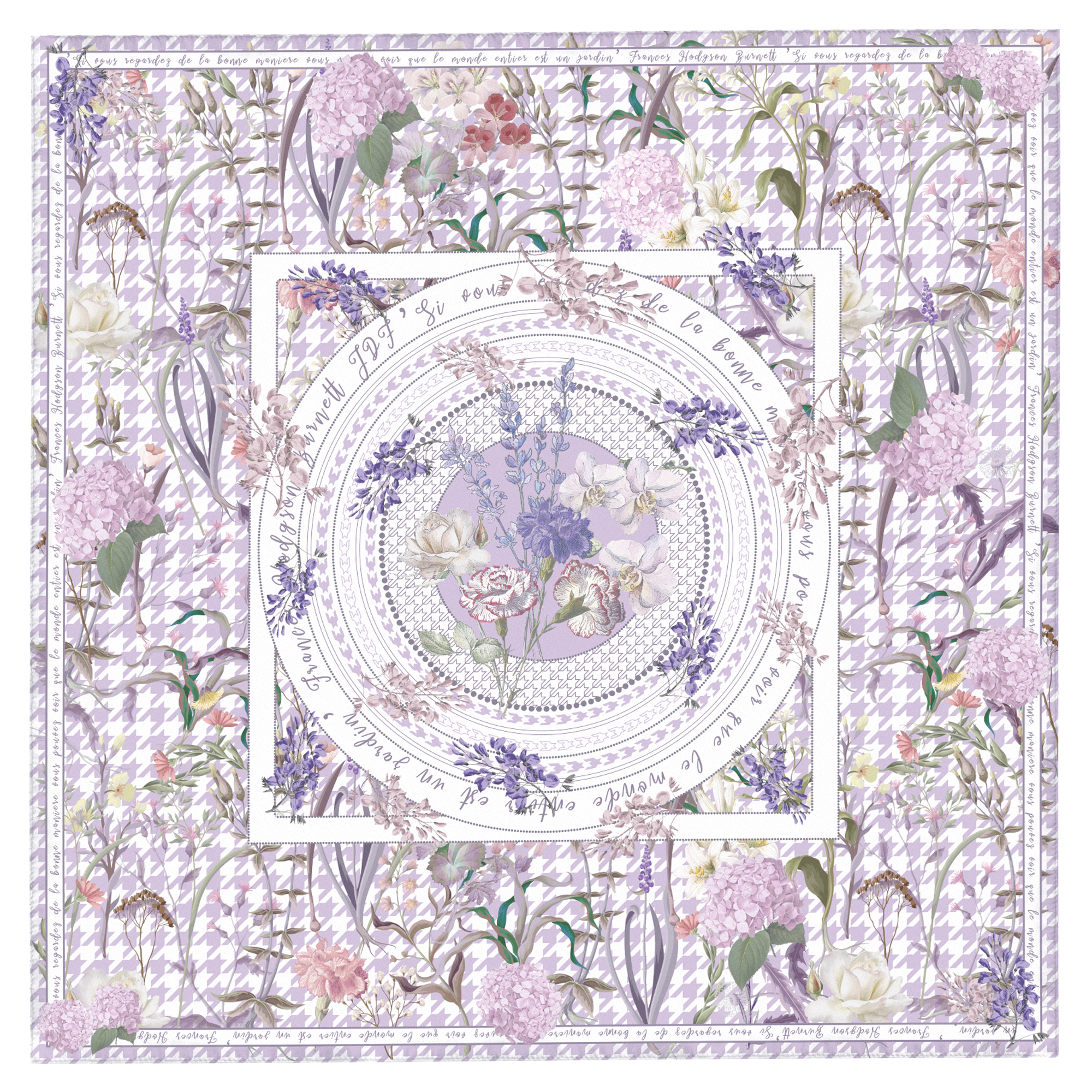 JARDIN DES FONTAINES- 紫色秘密花園千鳥格柔滑絲巾 (90厘米)- JDF-SVG905A-QM