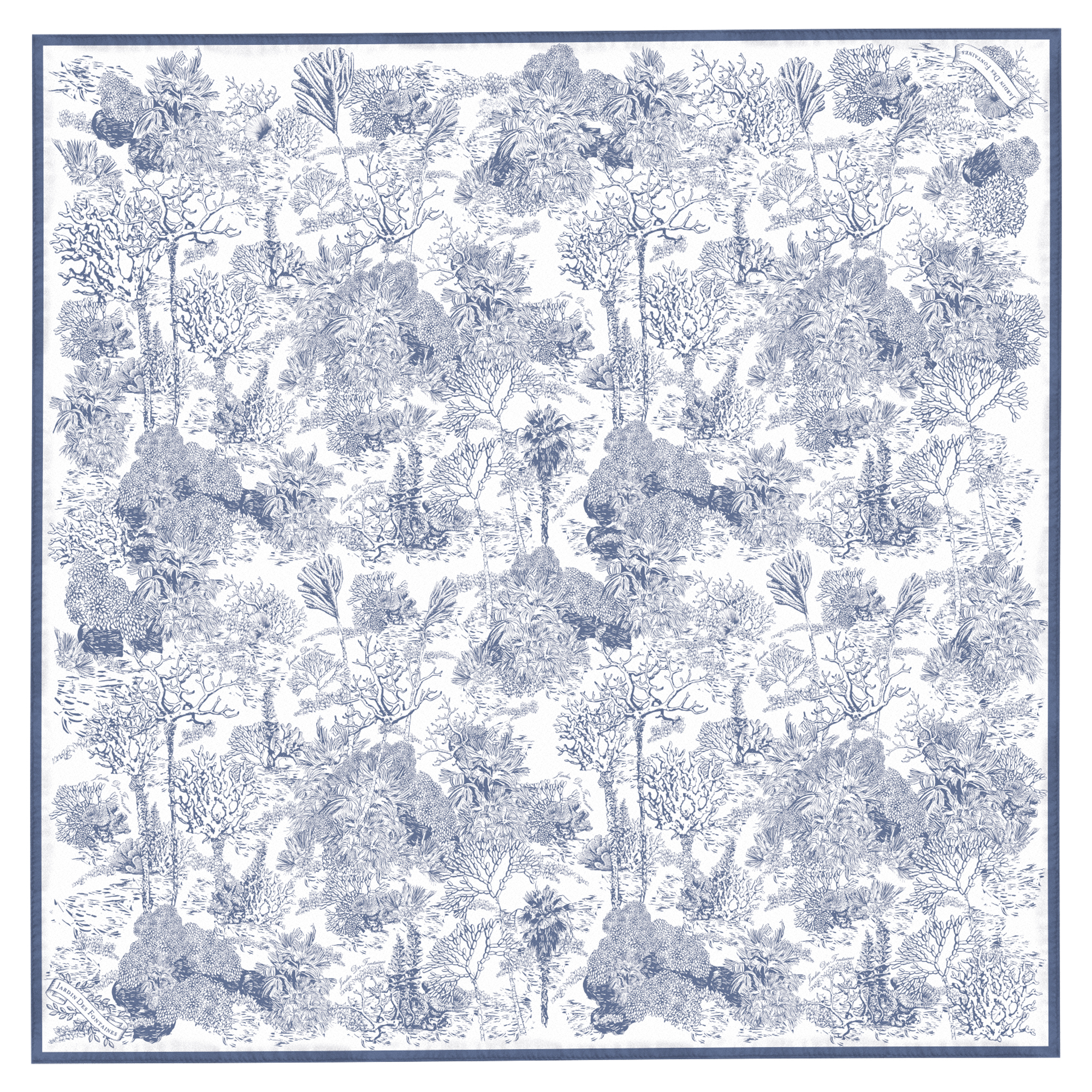 JARDIN DES FONTAINES- 凡爾賽茹伊灰藍色柔滑絲巾 (90厘米)- JDF-TDJ905A-QM