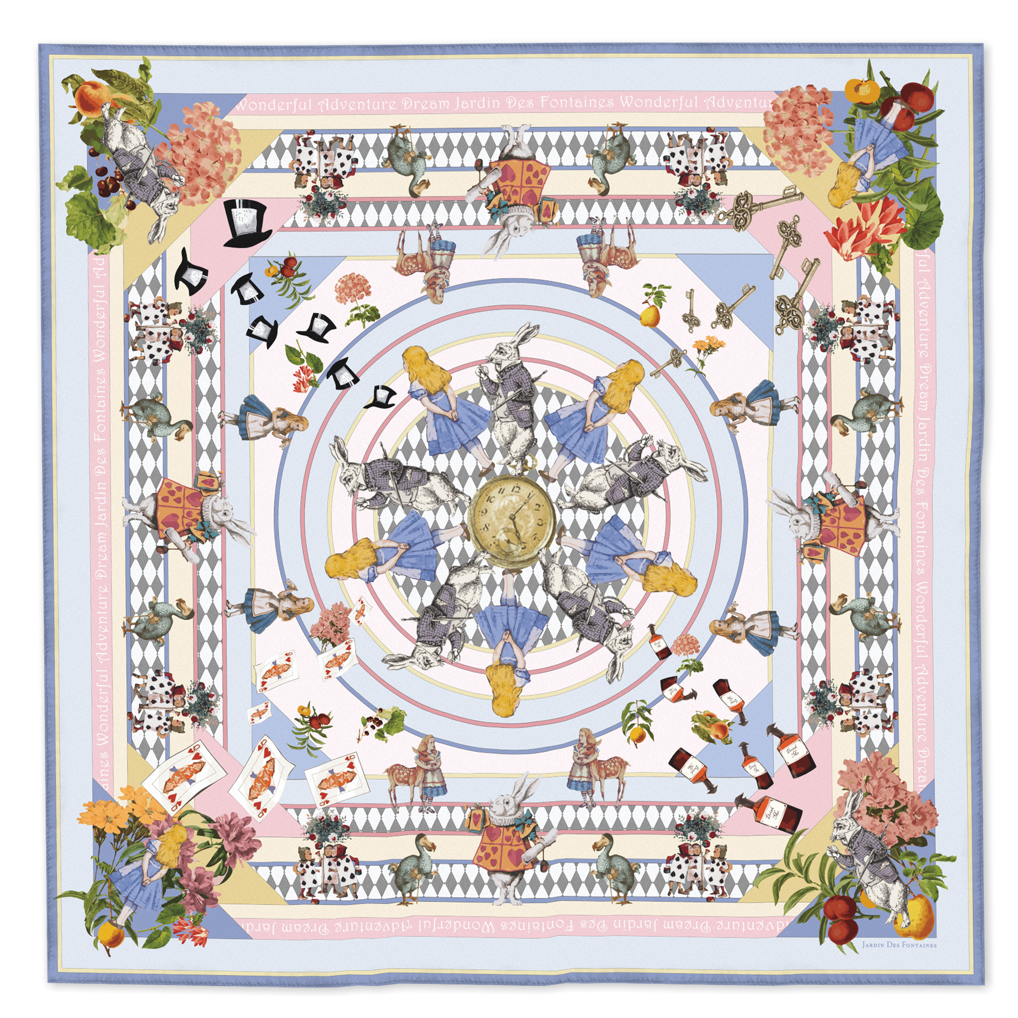 JARDIN DES FONTAINES- 夢幻愛麗絲藍陀表柔滑絲巾 (90厘米)- JDF-WAD905B-QM