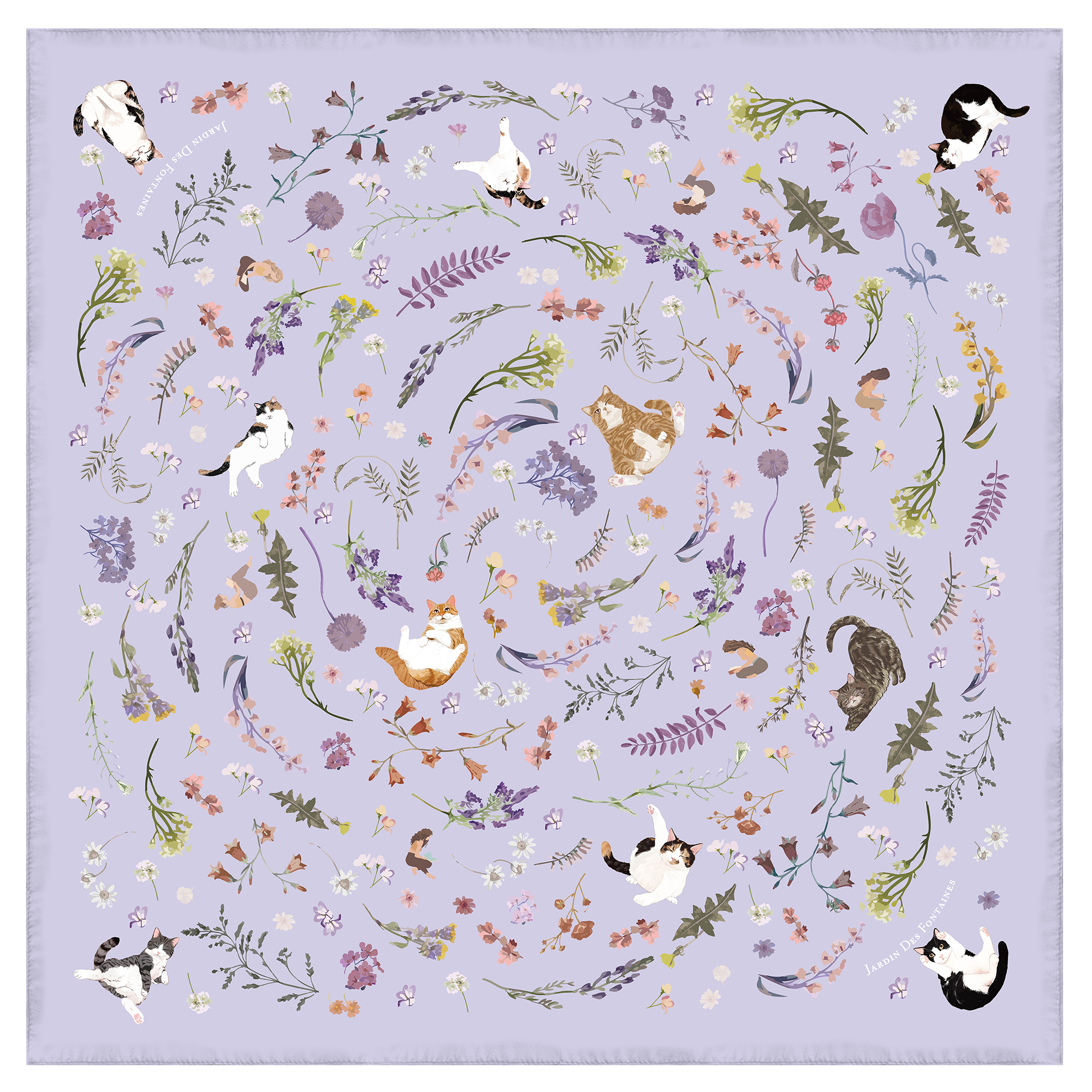JARDIN DES FONTAINES- 波蘭貓與瑜伽士柔滑絲巾 (90厘米)- JDF-YCF905D-QM