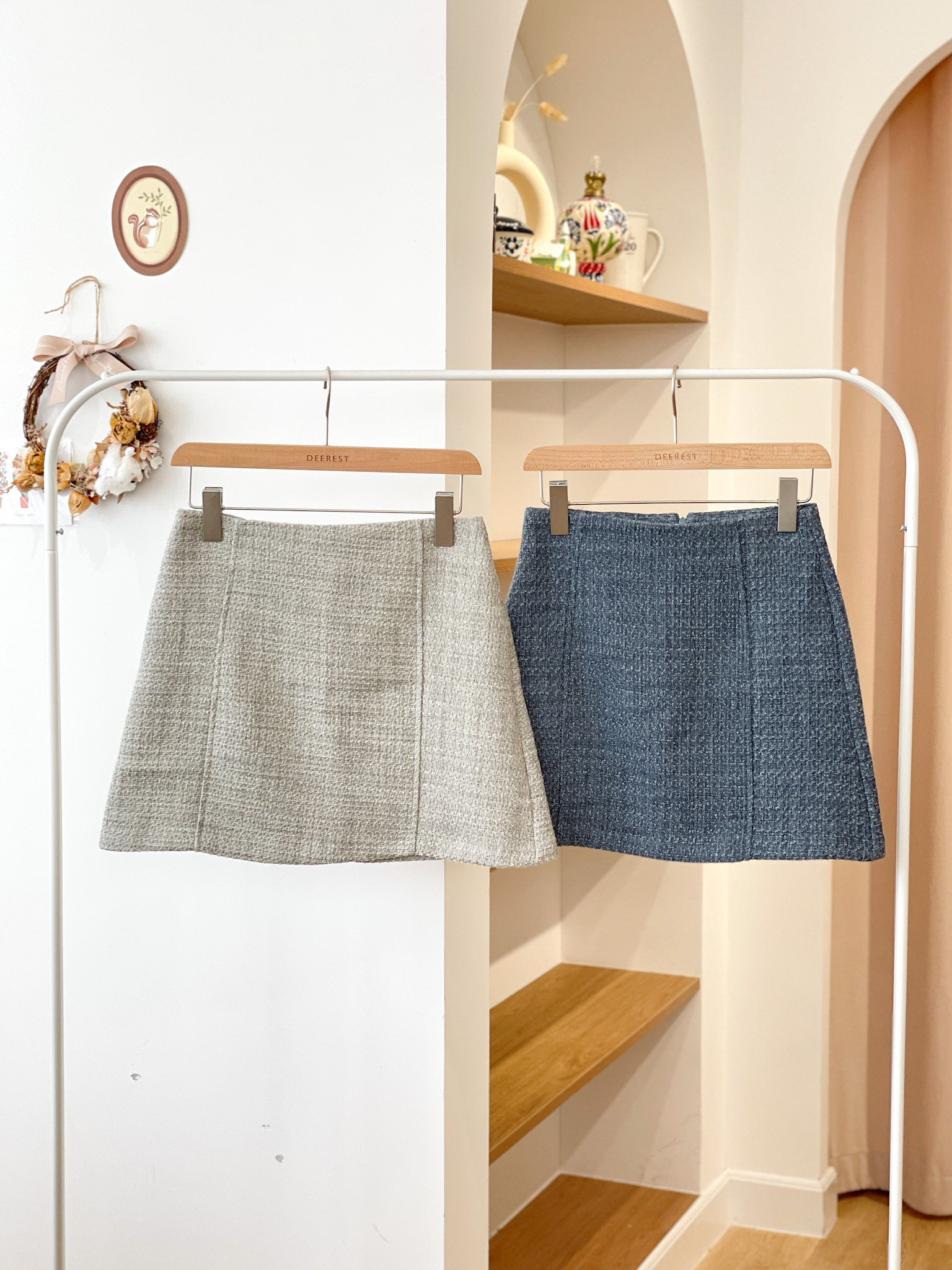 SK527 Stone Blue Tweed Mini Skirt