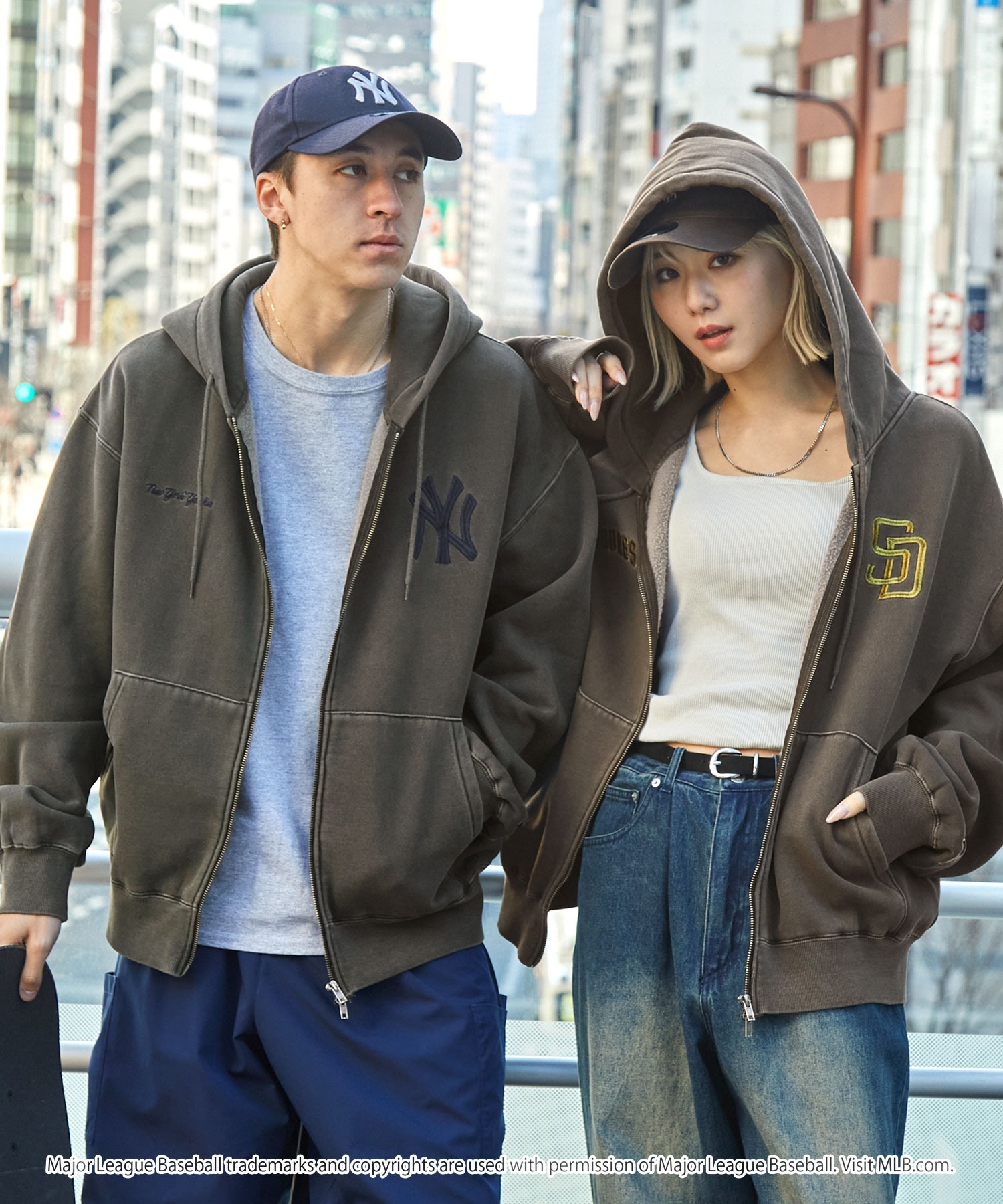 日本🇯🇵連線 MONO-MART x MLB 刺繡雙拉鍊連帽外套 作舊 煙灰色 灰棕色 髒粉色 深藍色 灰色 寬鬆 6款(任買兩件711免運)/預購