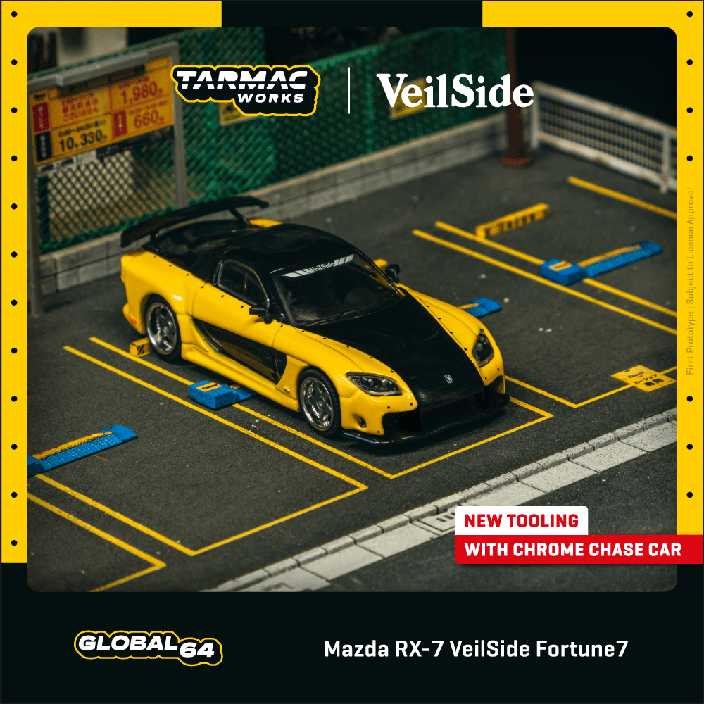 Tarmac Works Mazda RX-7 VeilSide Fortune7 - Yellow / Black