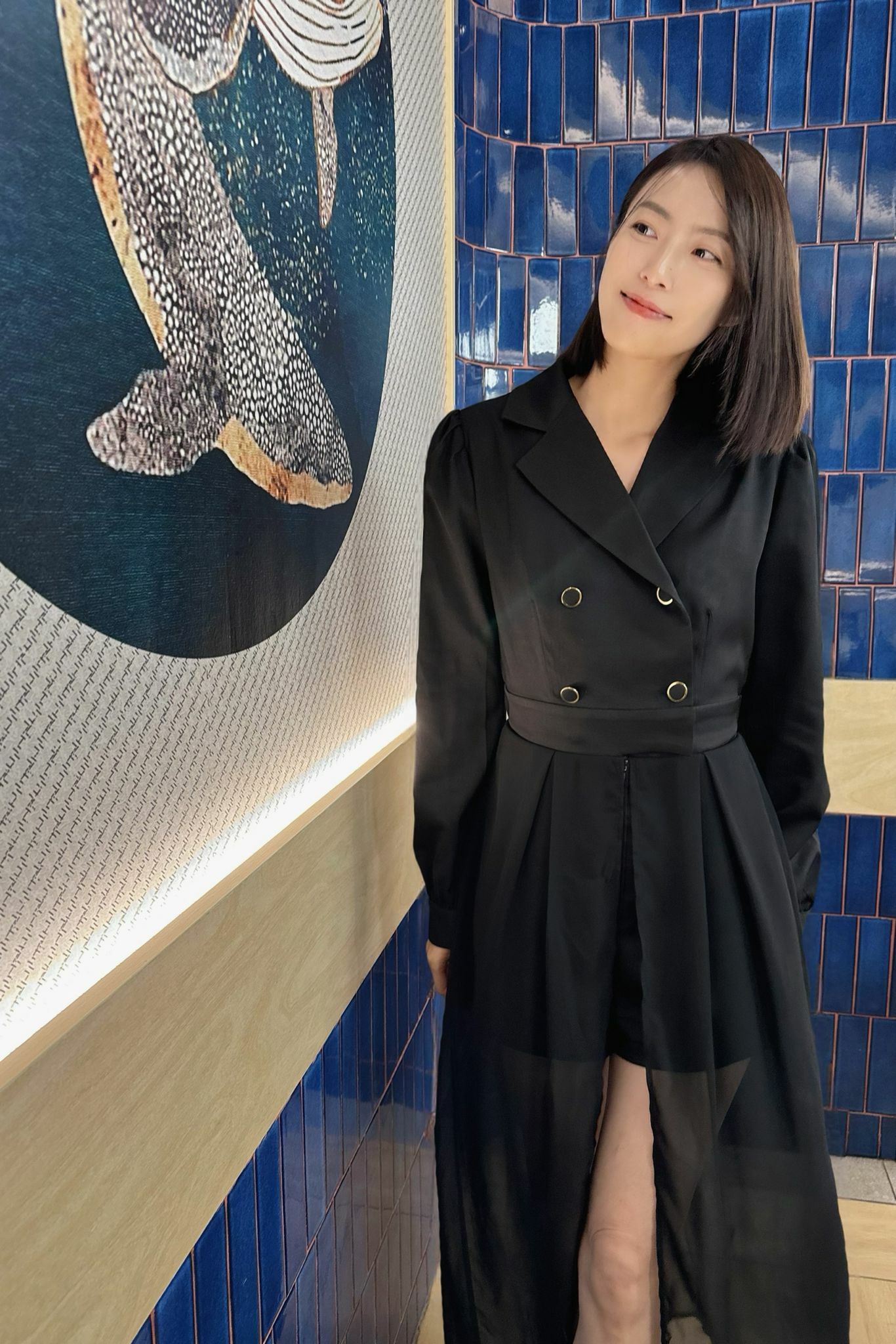 JS#6887 🤍深淺黑風紗連身裙