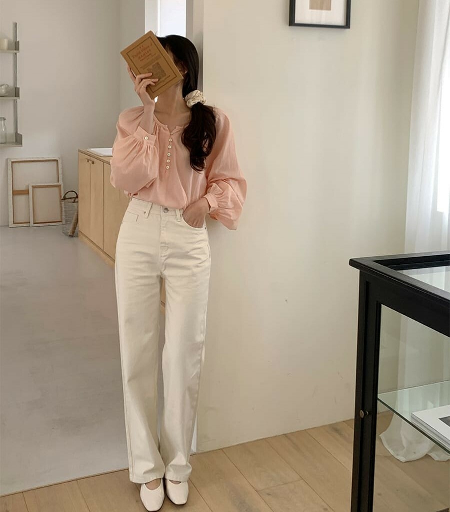 韓國Cherrykoko授權 經典半寬版型直筒純棉牛仔褲