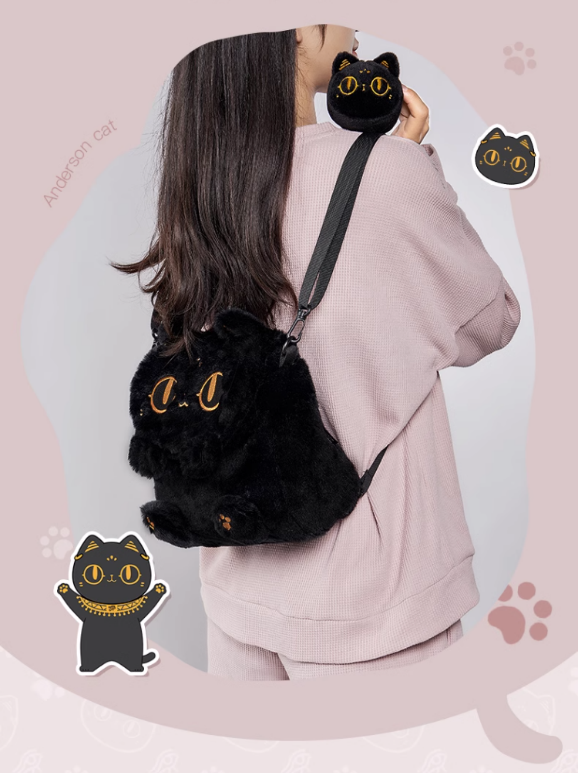 大英博物館｜安德森貓和她的朋友們系列｜毛絨貓頭刺繡雙肩包