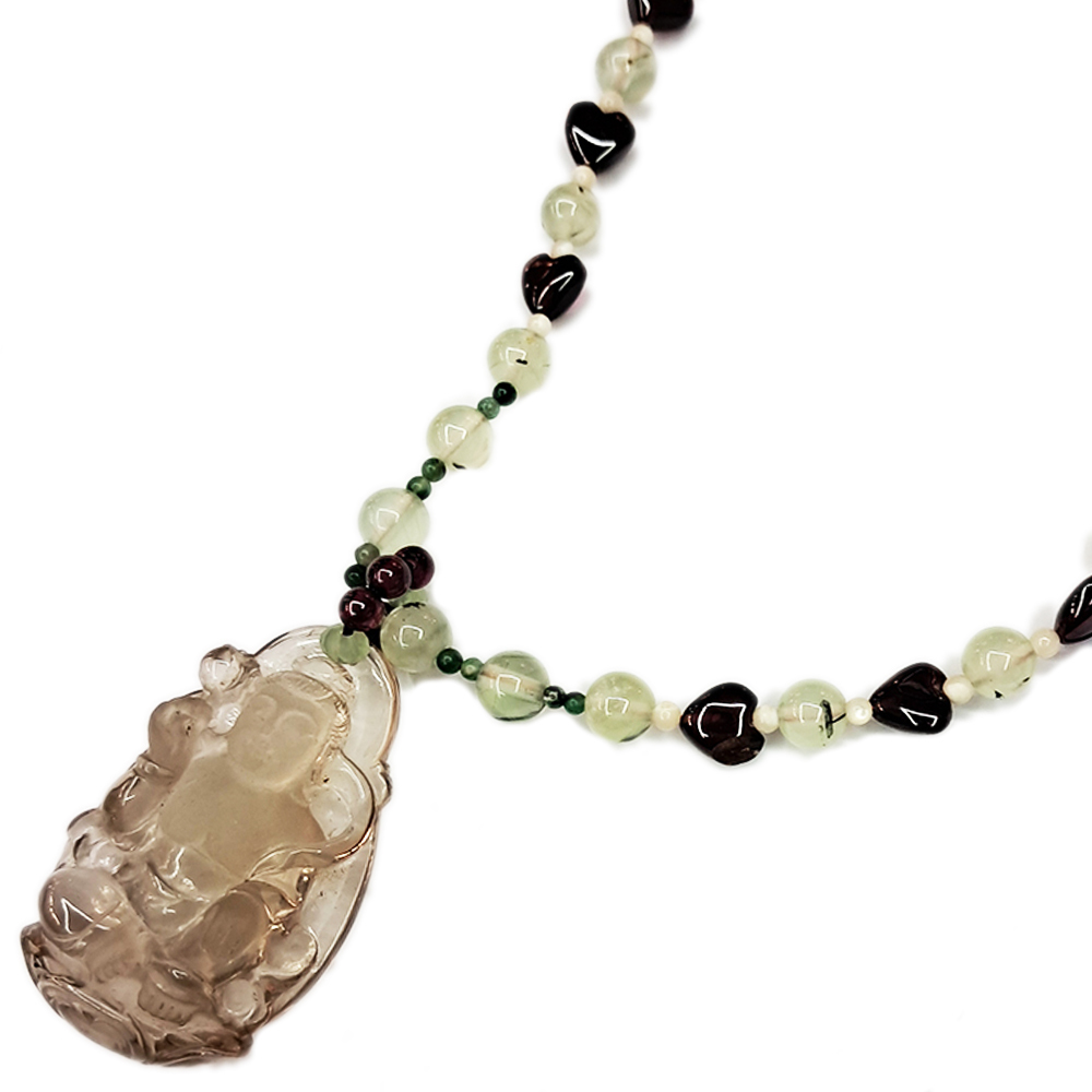 天然茶晶觀音&葡萄石項鍊【十方】120978
