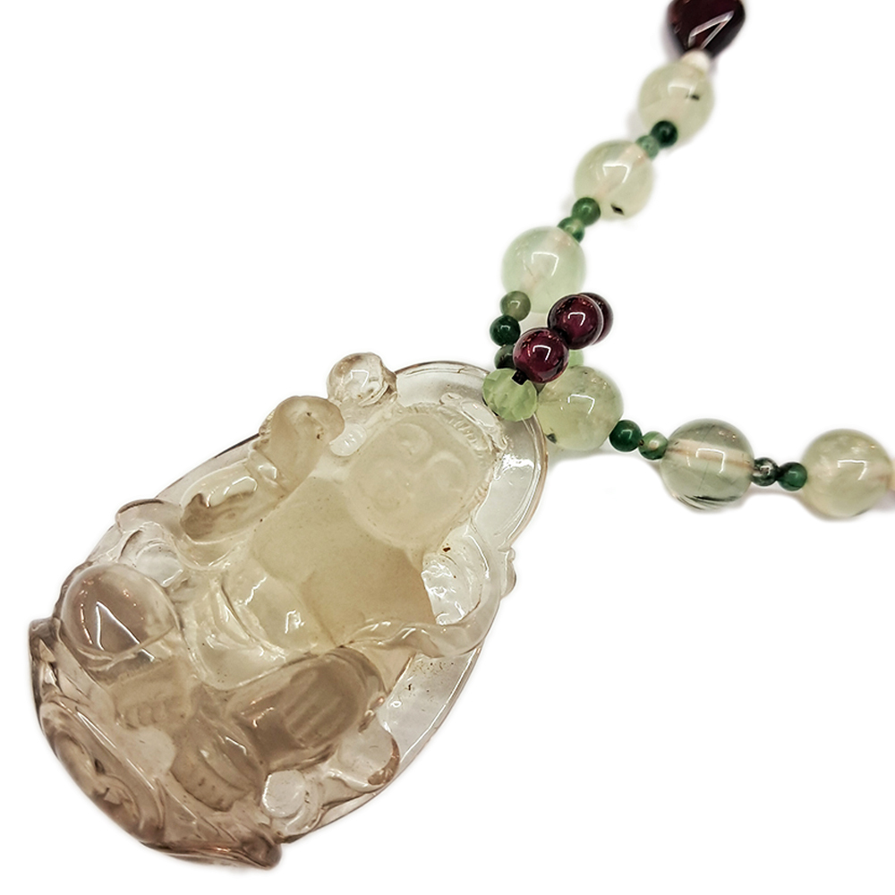 天然茶晶觀音&葡萄石項鍊【十方】120978