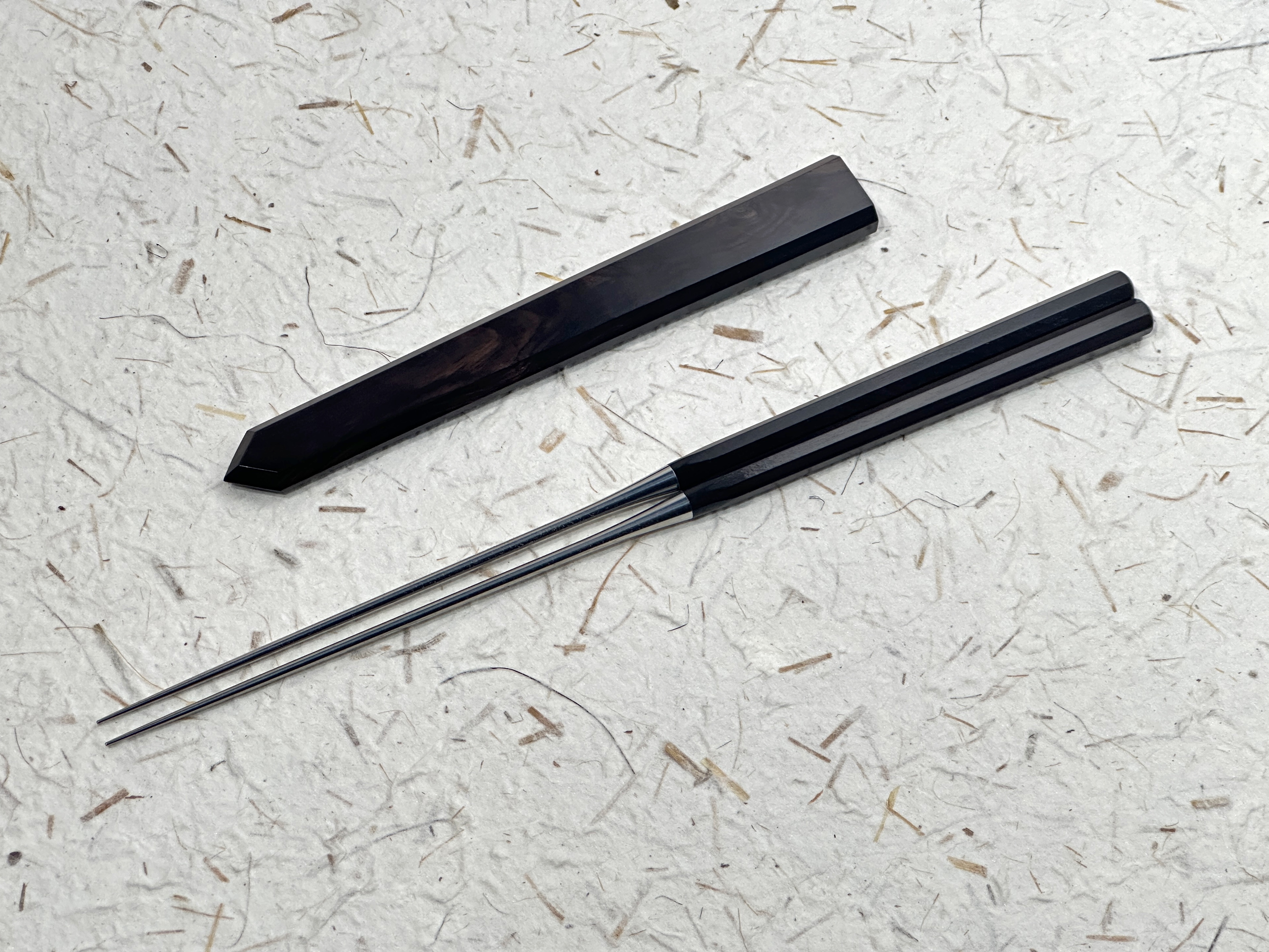 初心 黑檀八角盛箸 黑檀鞘 收納袋付