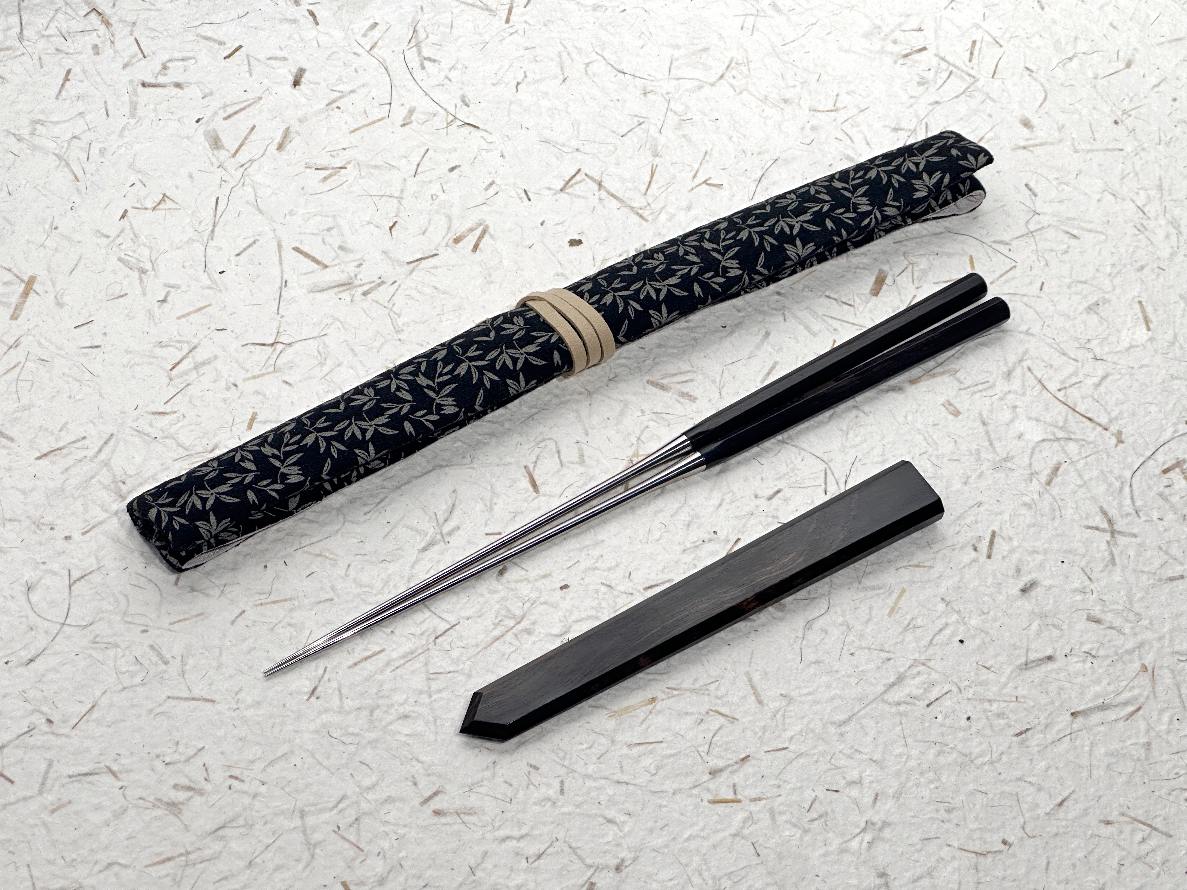 初心 黑檀八角盛箸 黑檀鞘 收納袋付
