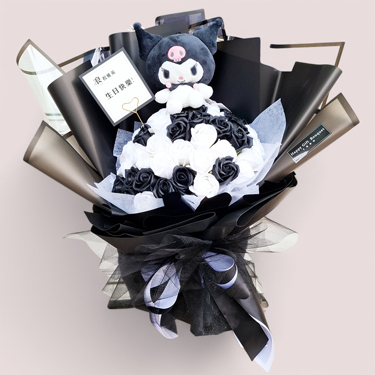 黑白香皂花束,黑色包裝