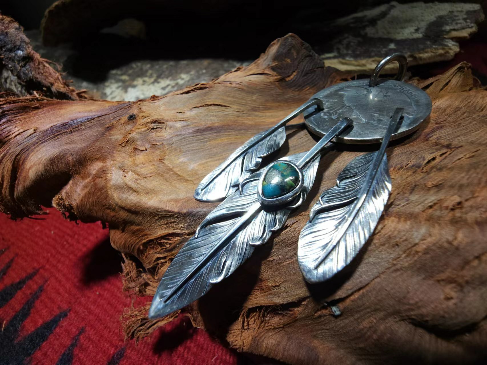 -Black Venom Jewelry- Freedom & Prayer 美國老銀幣全銀三點吊墜鑲 Morenci II松石