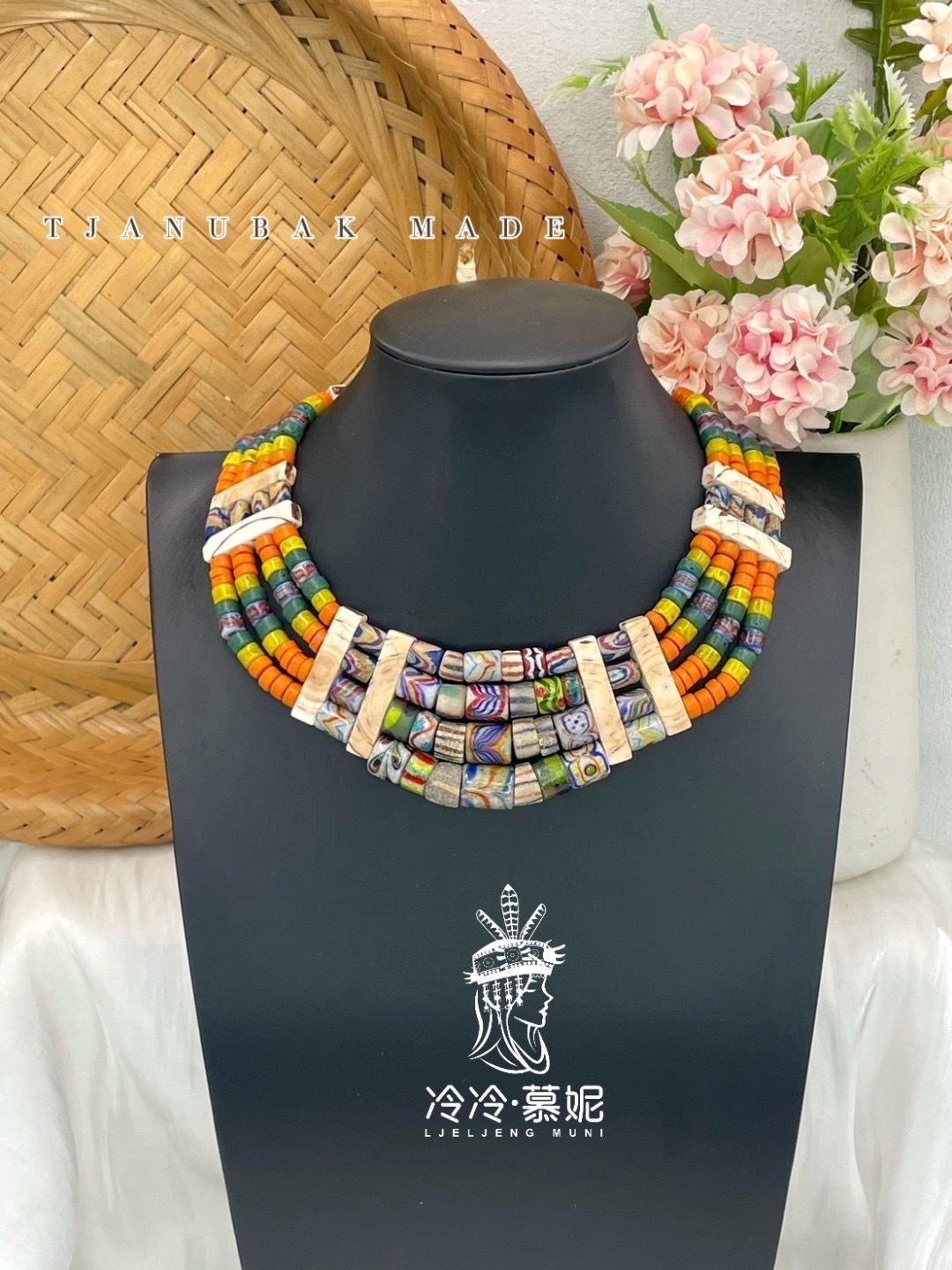 W-No.65傳統花珠四排頸鍊37cm