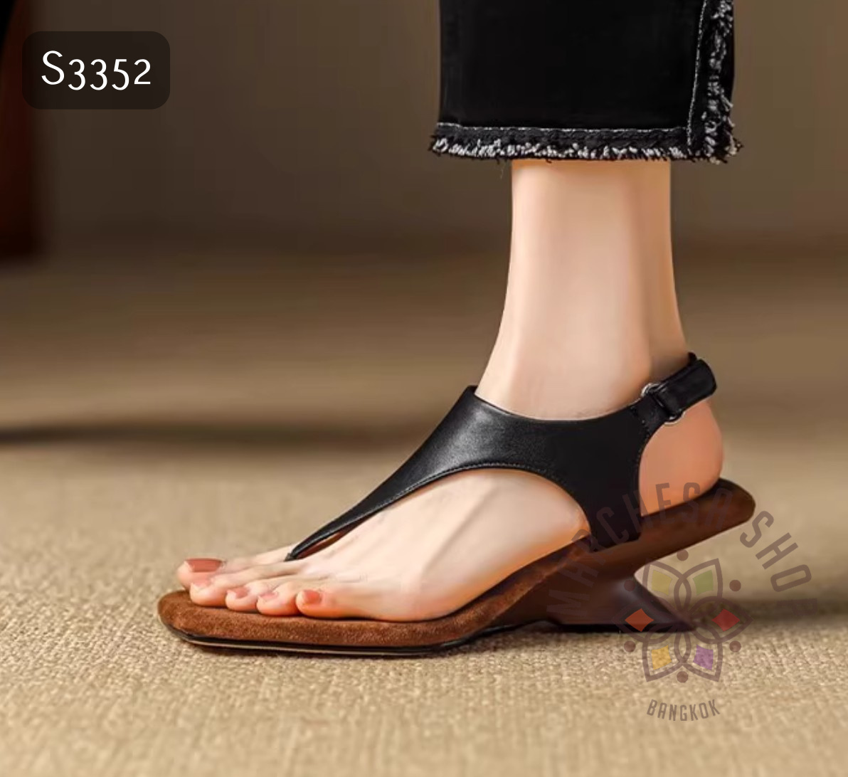 S3352 - 牛皮人字特色鞋踭高踭涼鞋