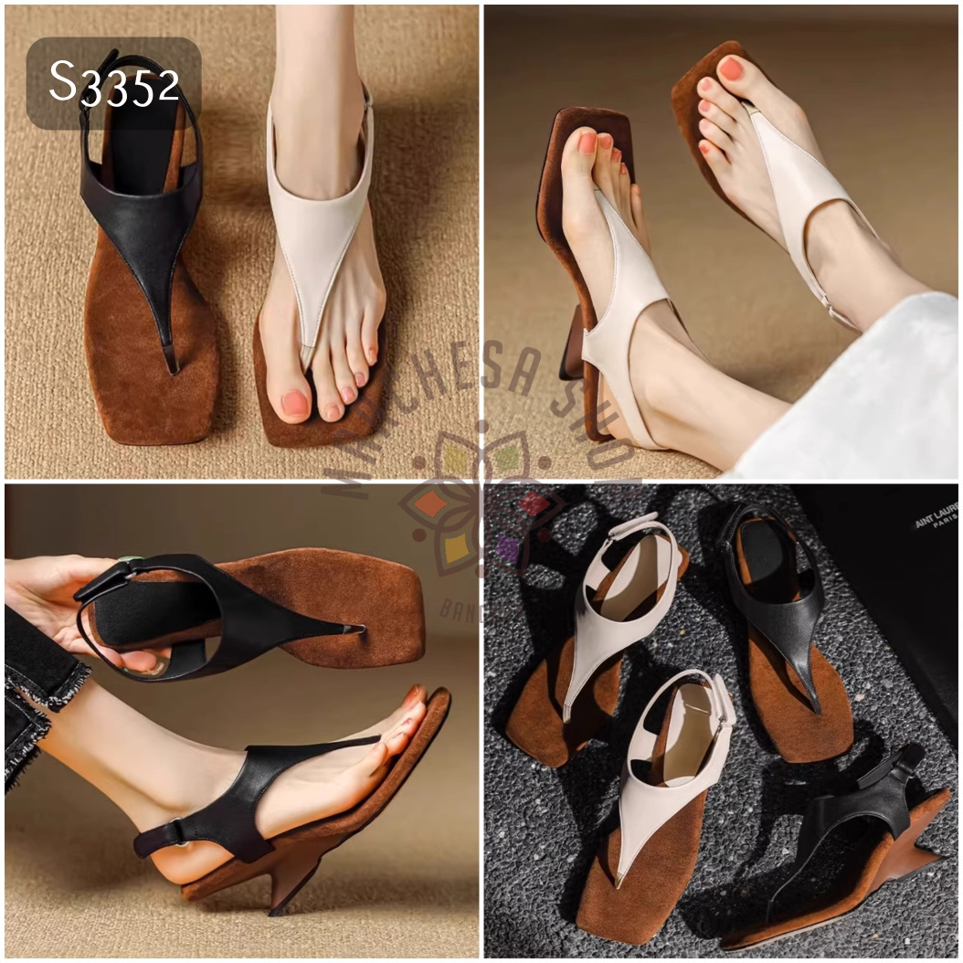 S3352 - 牛皮人字特色鞋踭高踭涼鞋