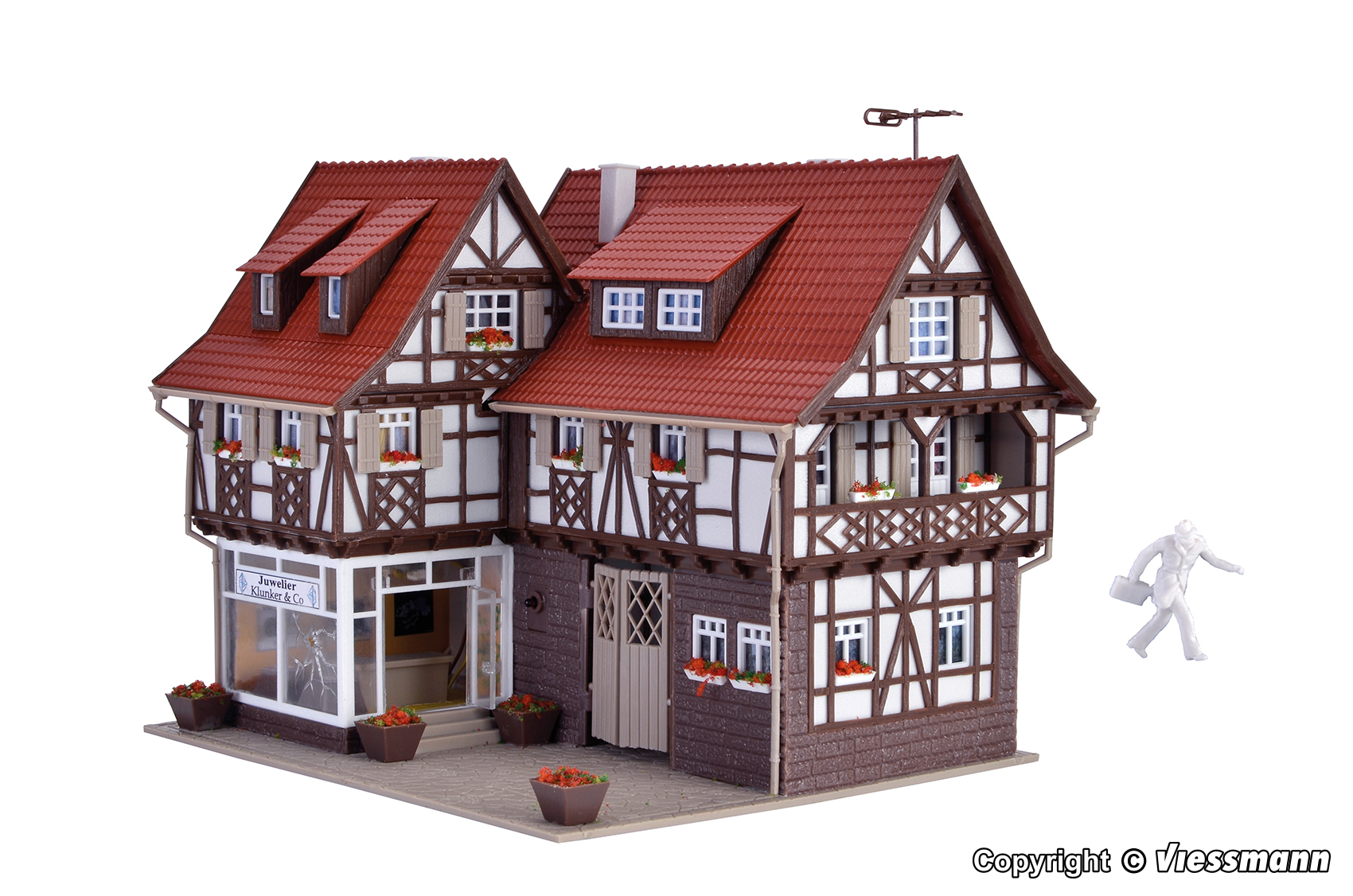 Vollmer 43600 HO規 珠寶商與搶劫現場.套件 (含室內燈)