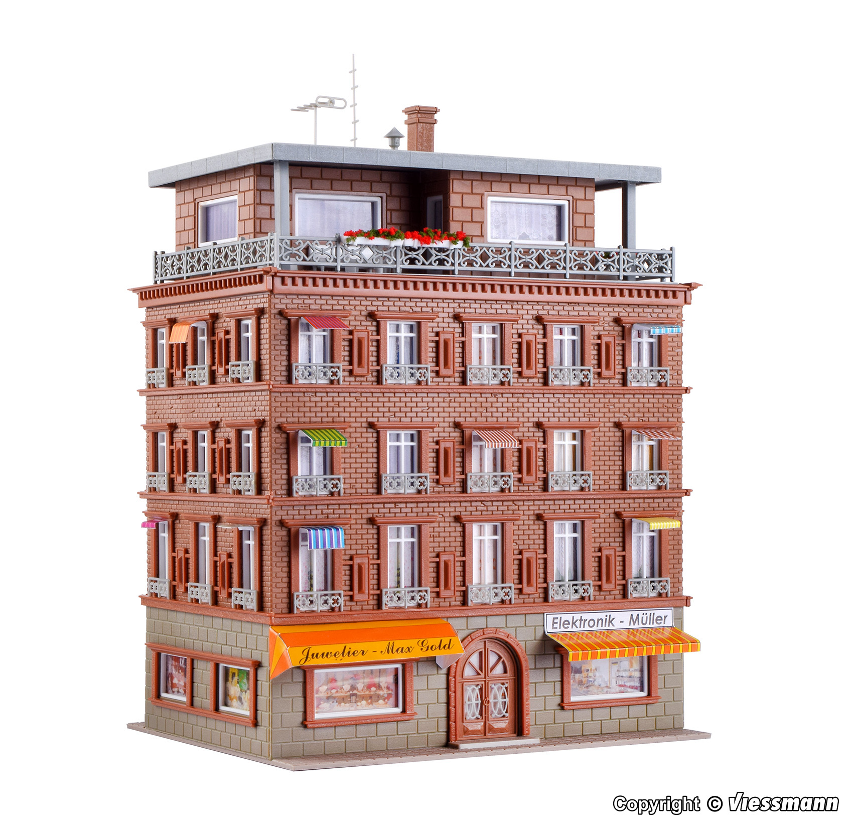 Vollmer 43611 HO規 頂層公寓附屋頂平台 紅色.套件