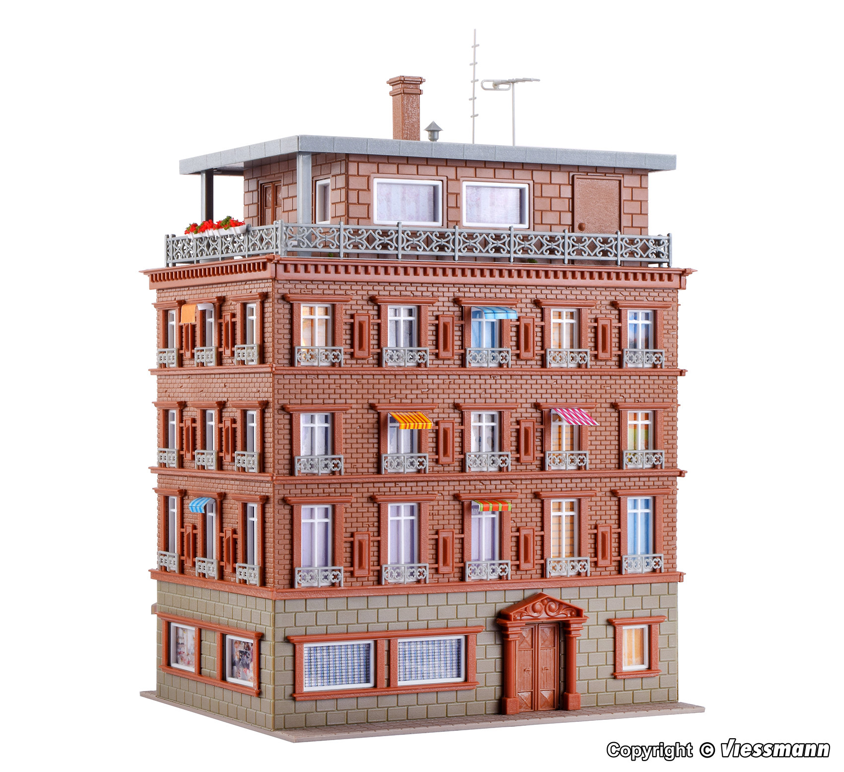 Vollmer 43611 HO規 頂層公寓附屋頂平台 紅色.套件