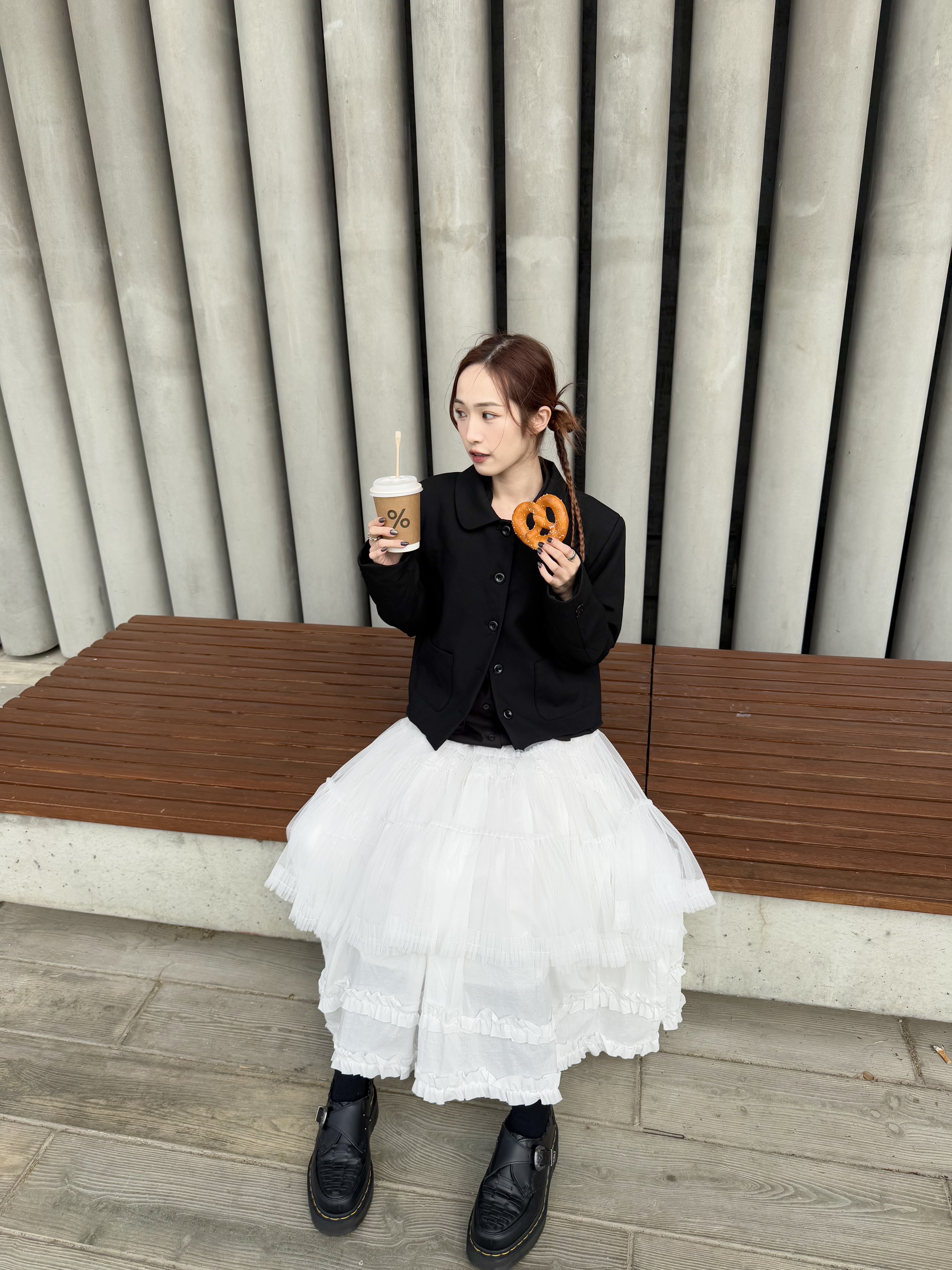 [4色入] Ruffle skirt( 純白/純黑 )