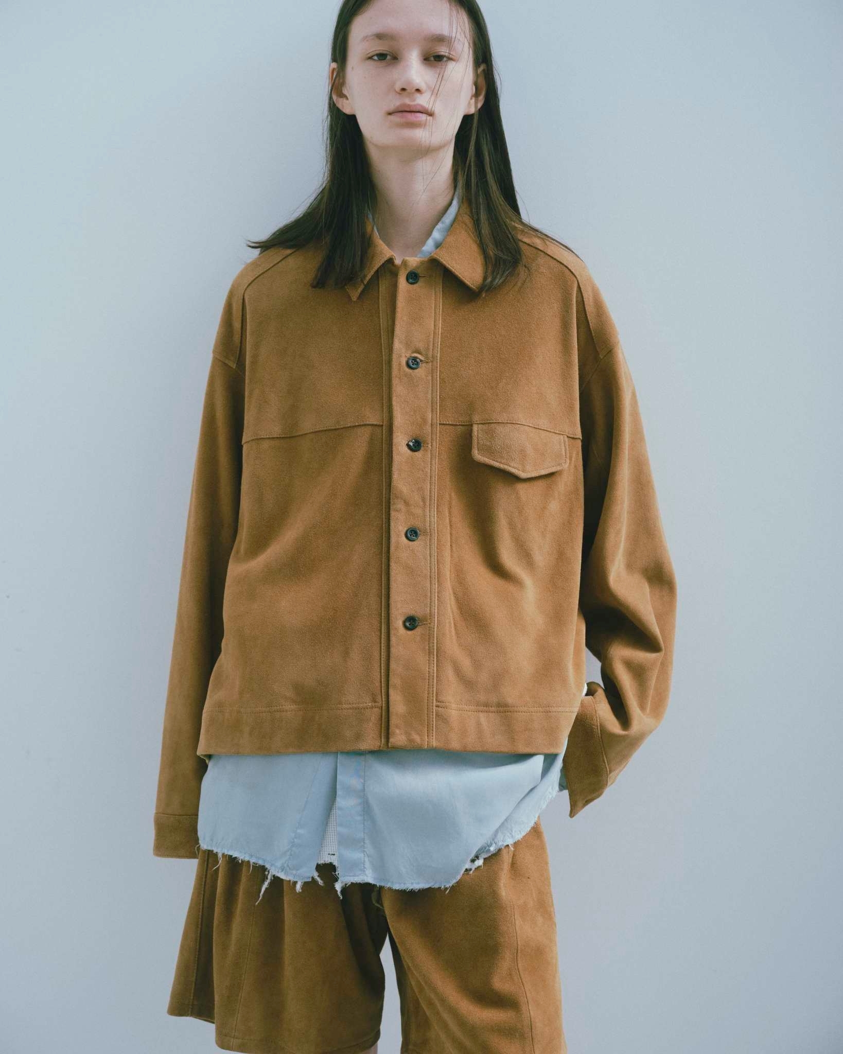 ANCELLM - SUEDE SHORT SHIRT JACKET / BROWN