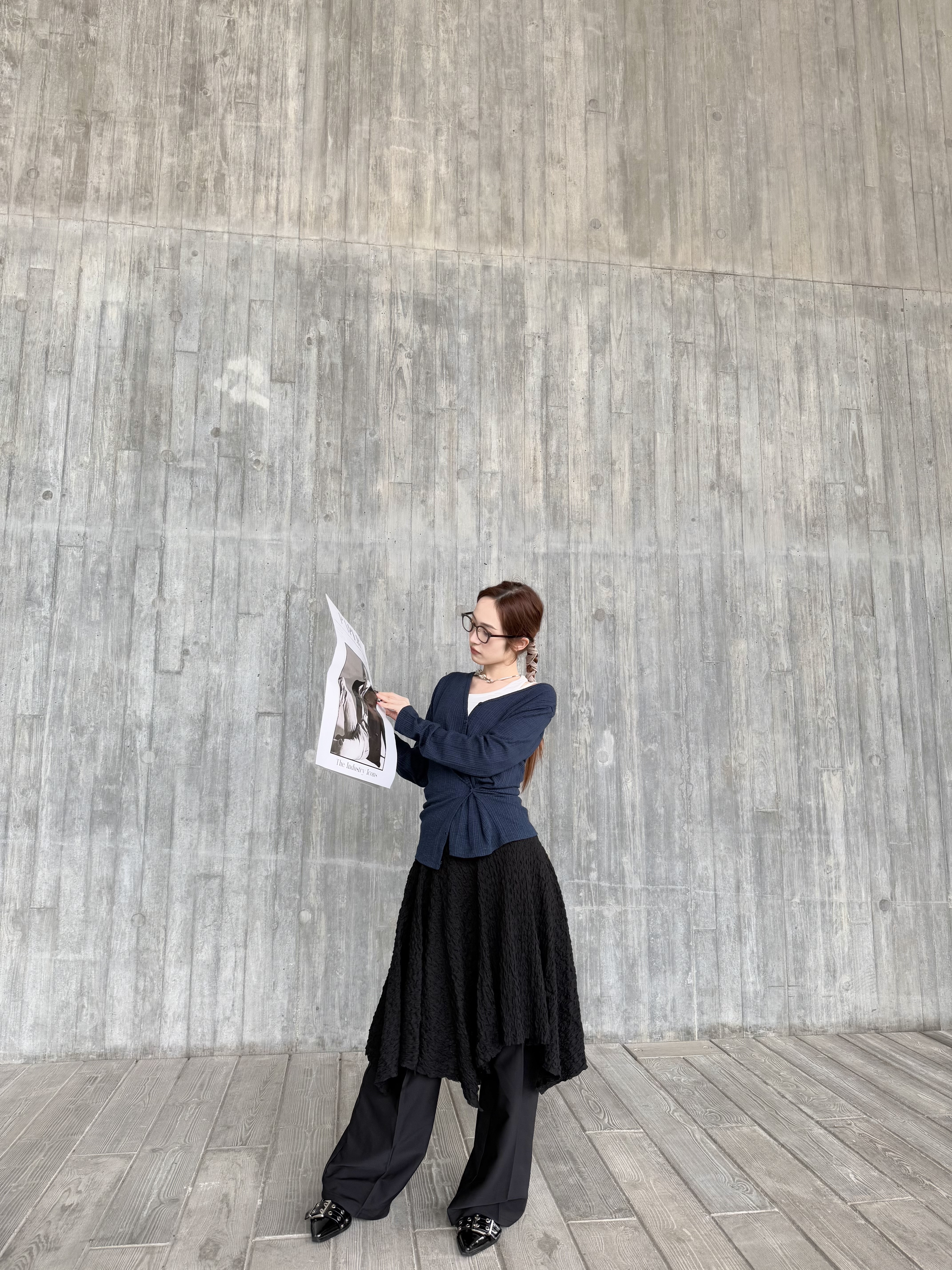 [兩色入] 粒粒不對稱中裙( Black )