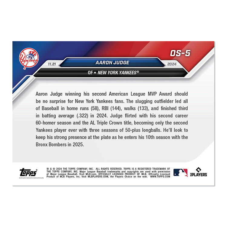 Aaron Judge 2024 Topps NOW 球員卡 Card OS-5