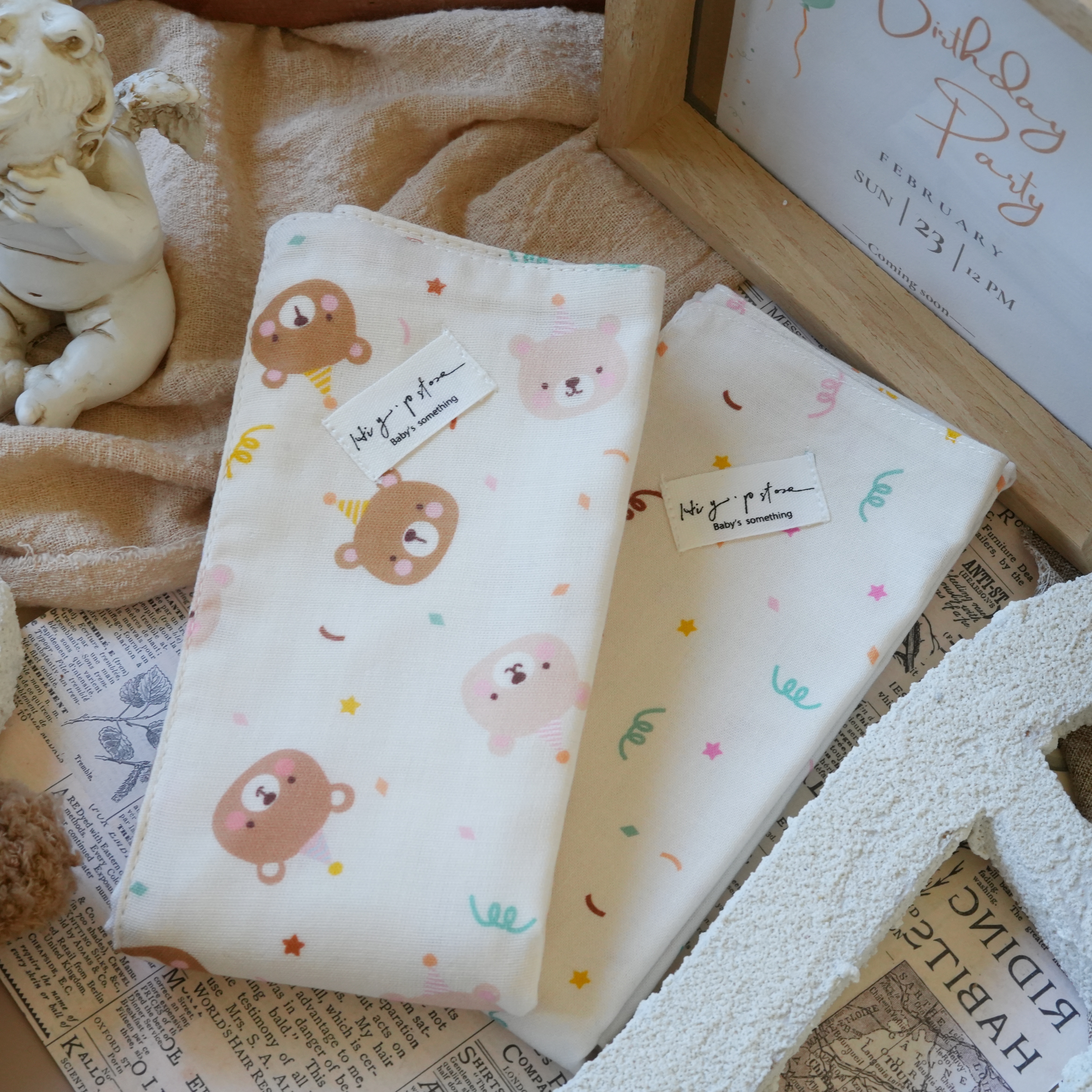 Hi Y.P store-拍嗝巾-獨家設計款-派對小熊（2件組)