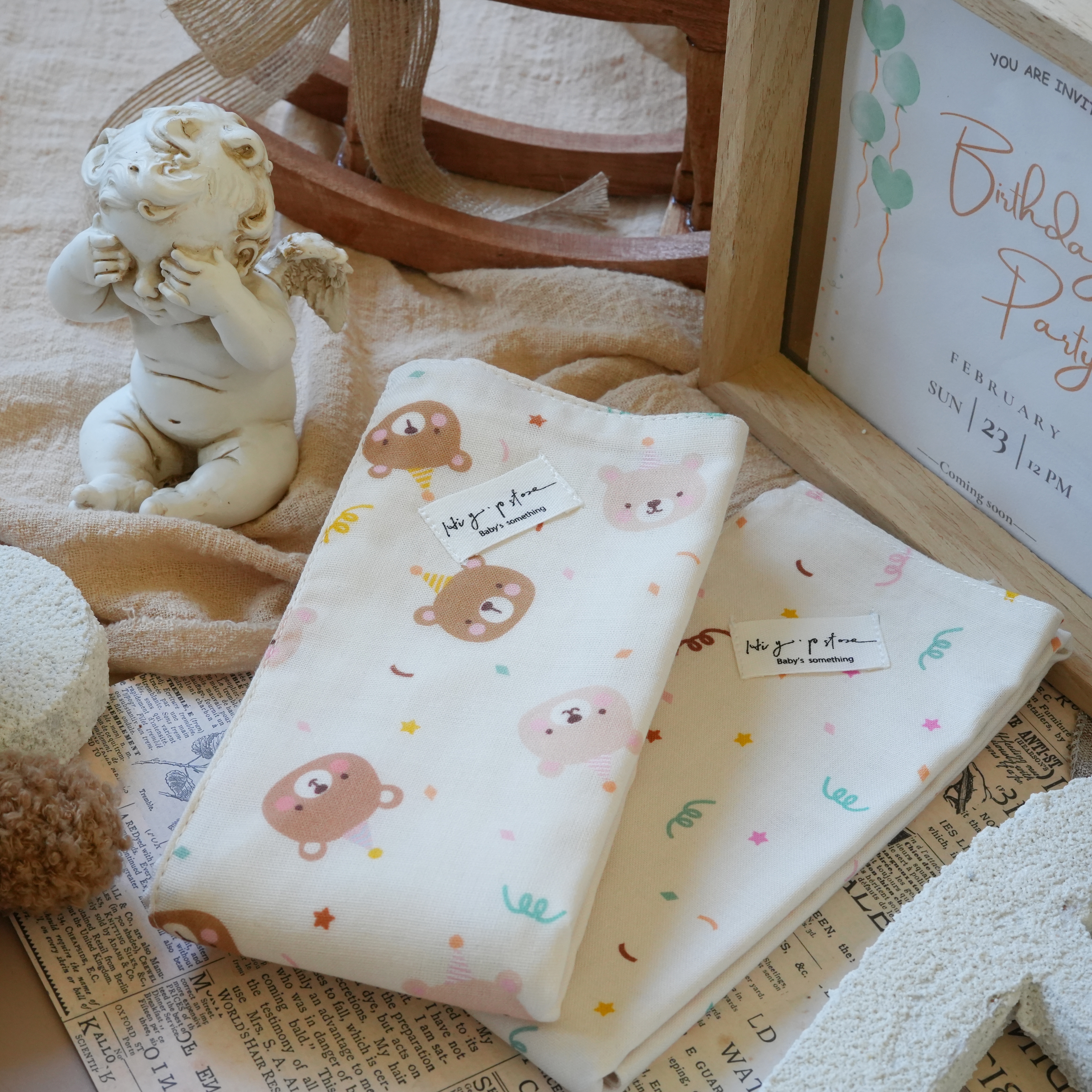 Hi Y.P store-拍嗝巾-獨家設計款-派對小熊（2件組)