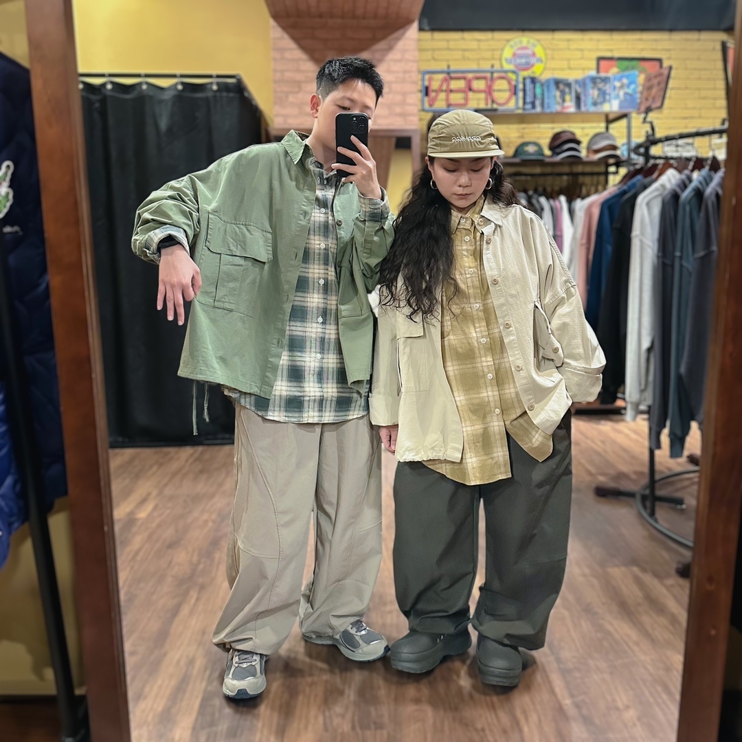 日系小方格砂洗寬版外套