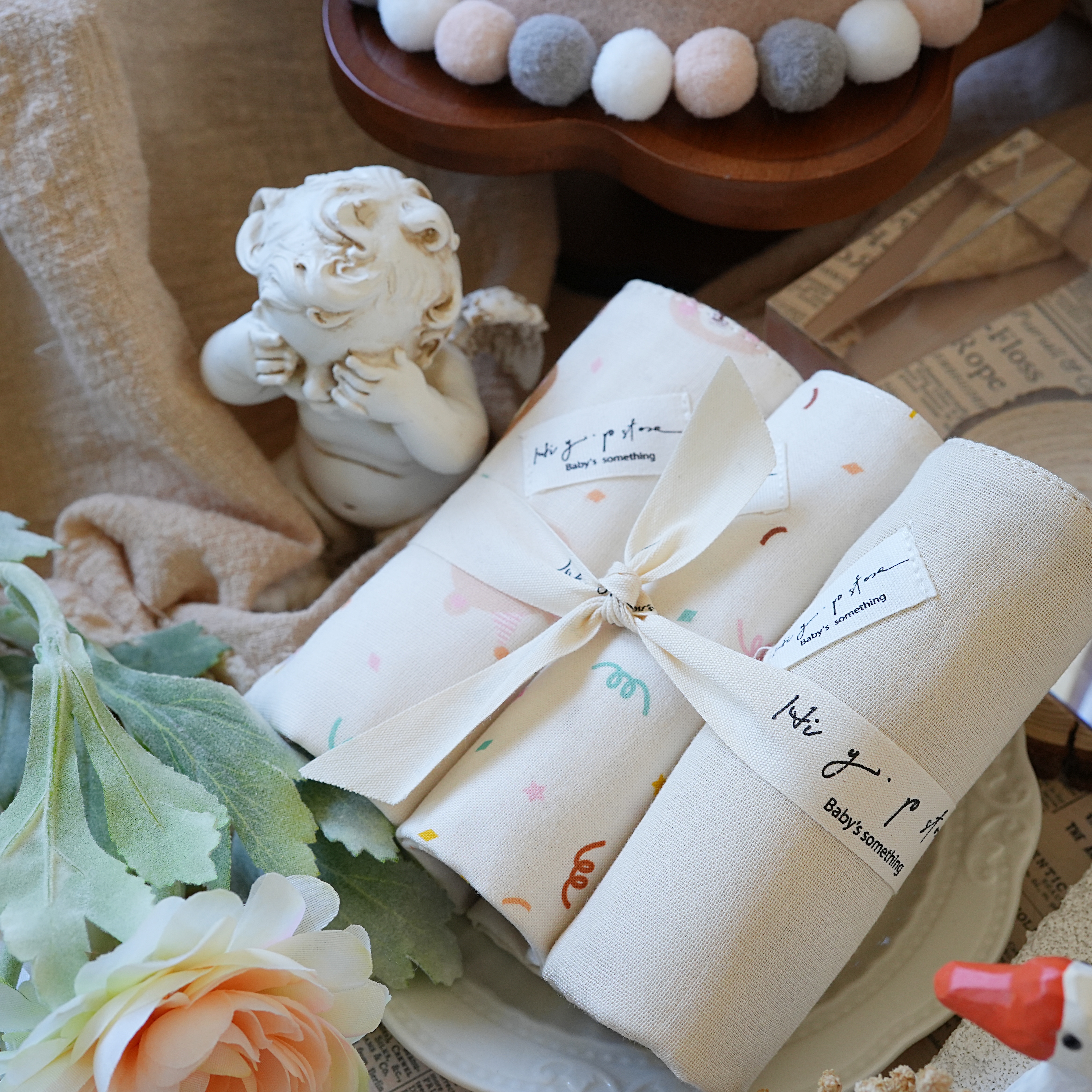 Hi Y.P store-手作六層紗紗布巾-獨家設計款-派對小熊（3件組)