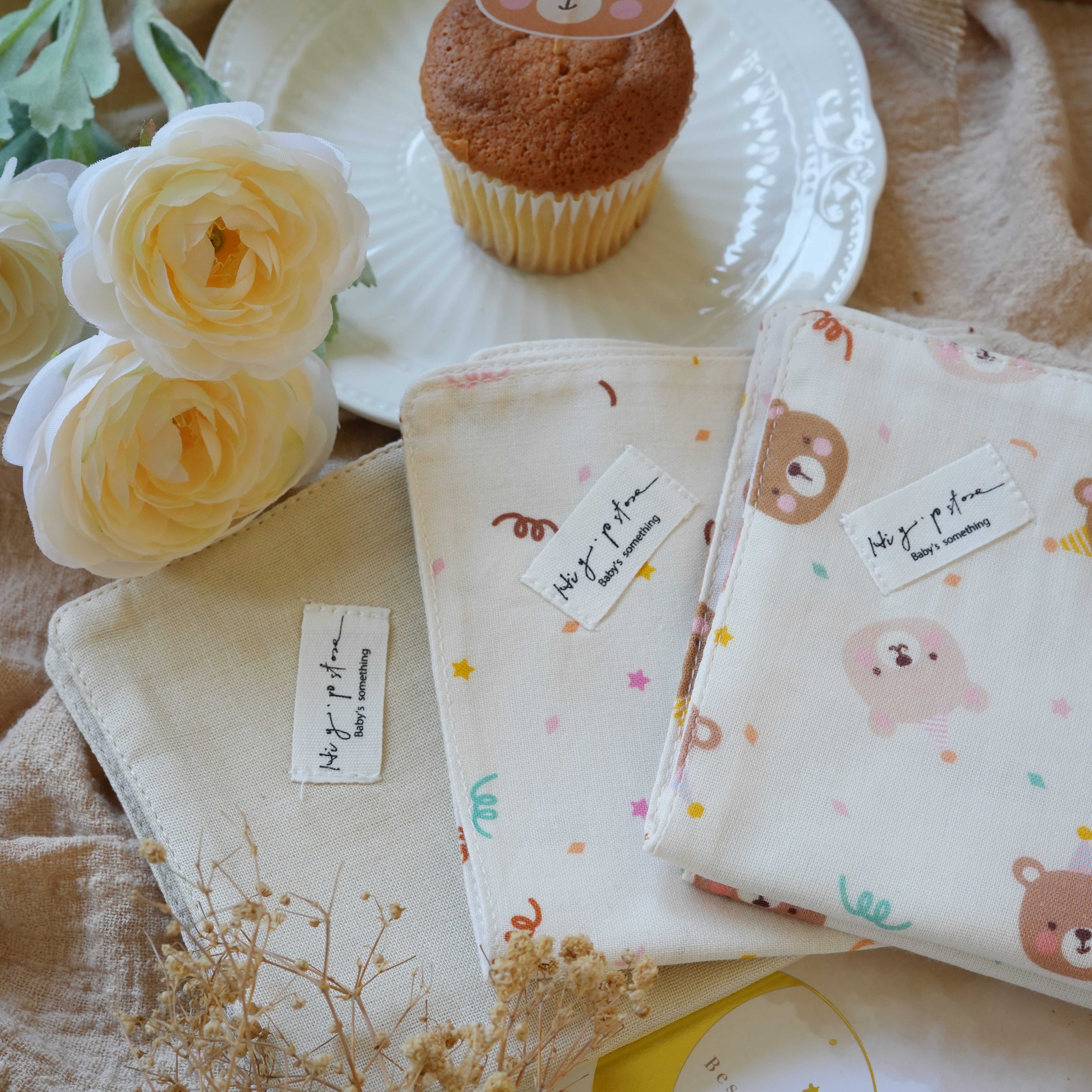 Hi Y.P store-手作六層紗紗布巾-獨家設計款-派對小熊（3件組)