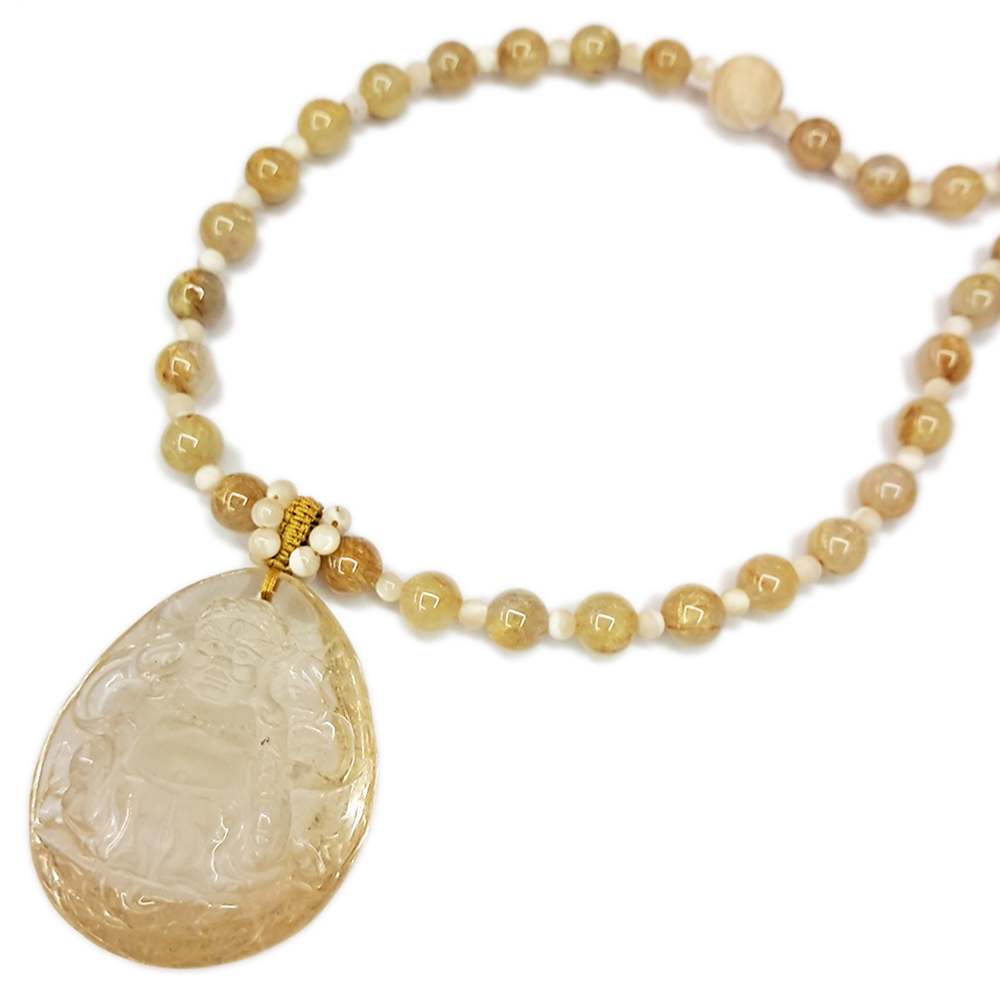 黃財神 金絲髮晶墜+黑繩項鍊【十方】141793