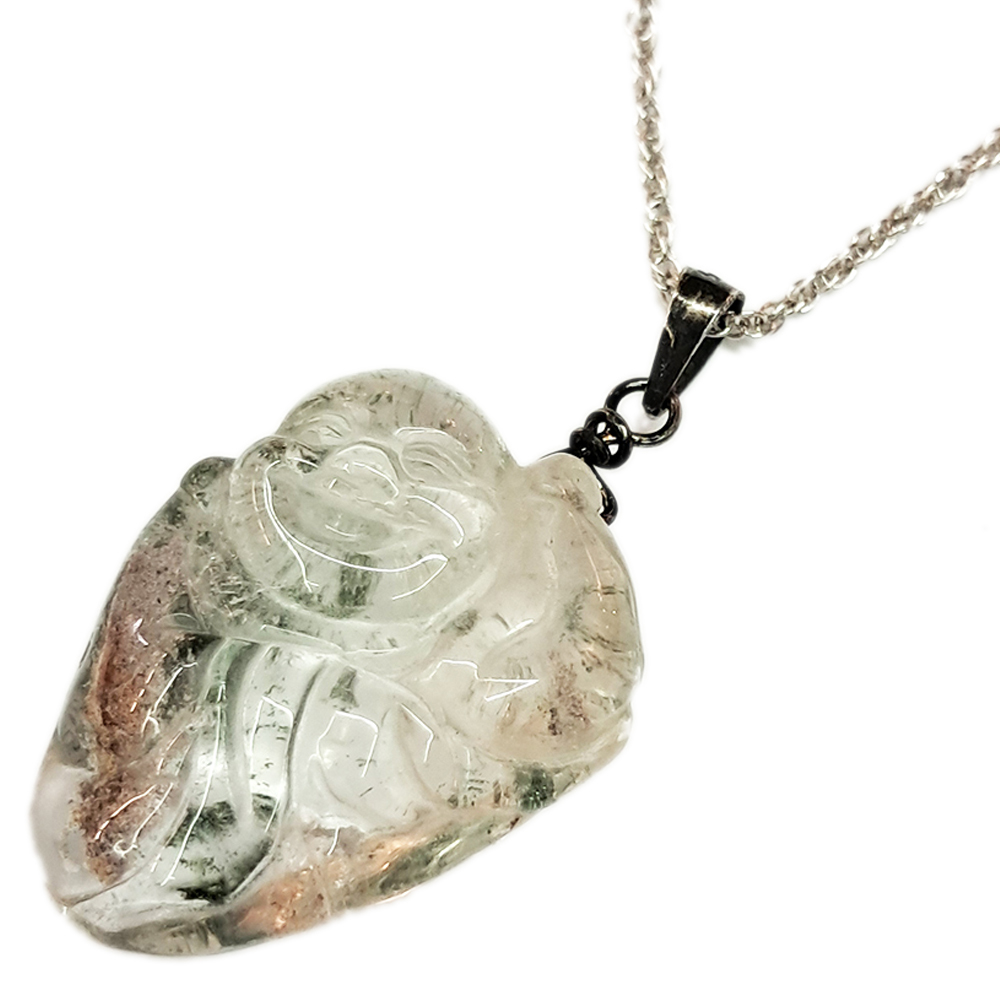 彌勒佛綠幽靈水晶鑲925銀墜+鋼鍊【十方】148711