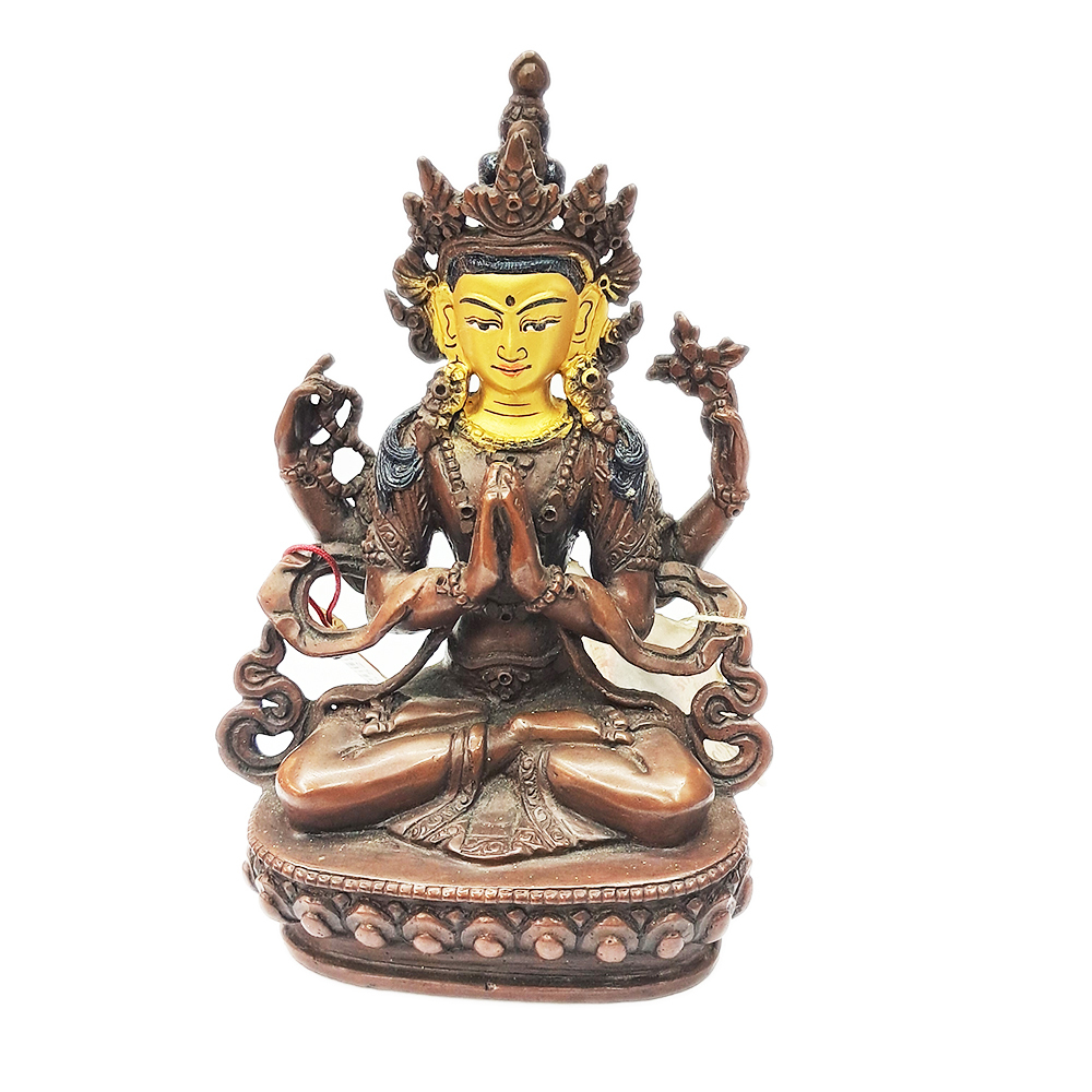 四臂觀音 紅銅小佛像12 公分【十方】145525