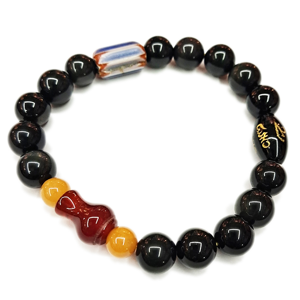 葫蘆&雪弗蘭琉璃&黑曜石手珠8mm【十方】154306