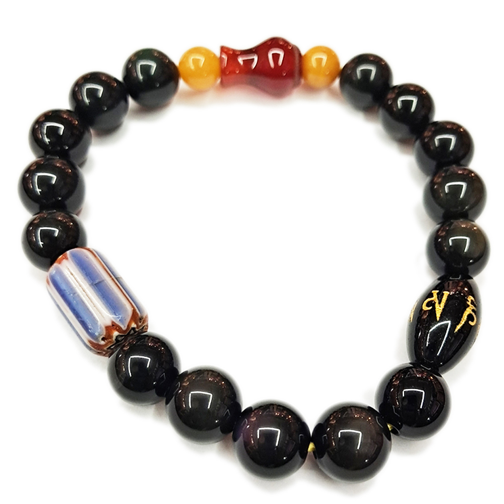 葫蘆&雪弗蘭琉璃&黑曜石手珠8mm【十方】154306