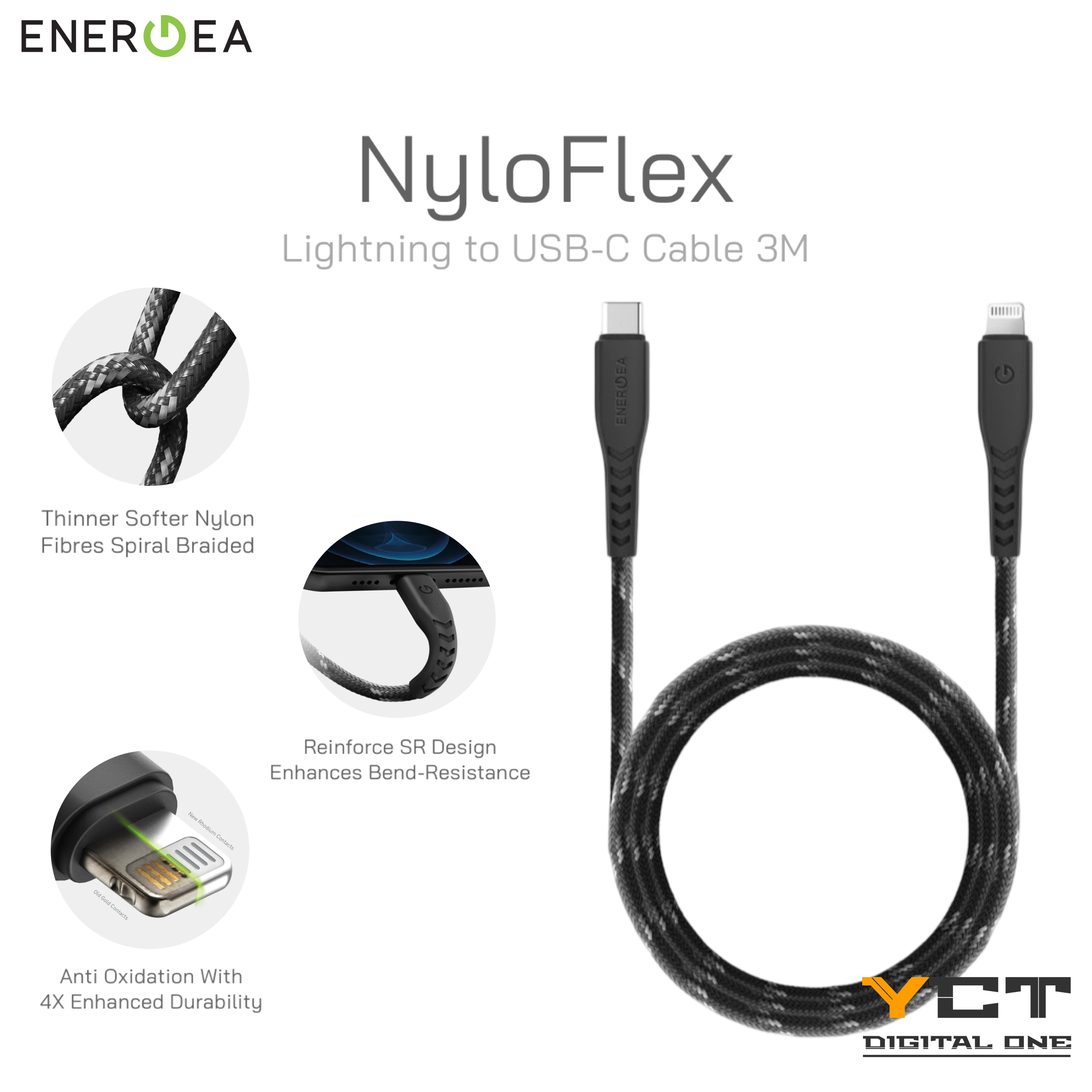 ENERGEA NyloFlex Lightning 轉 USB-C 線 3 米