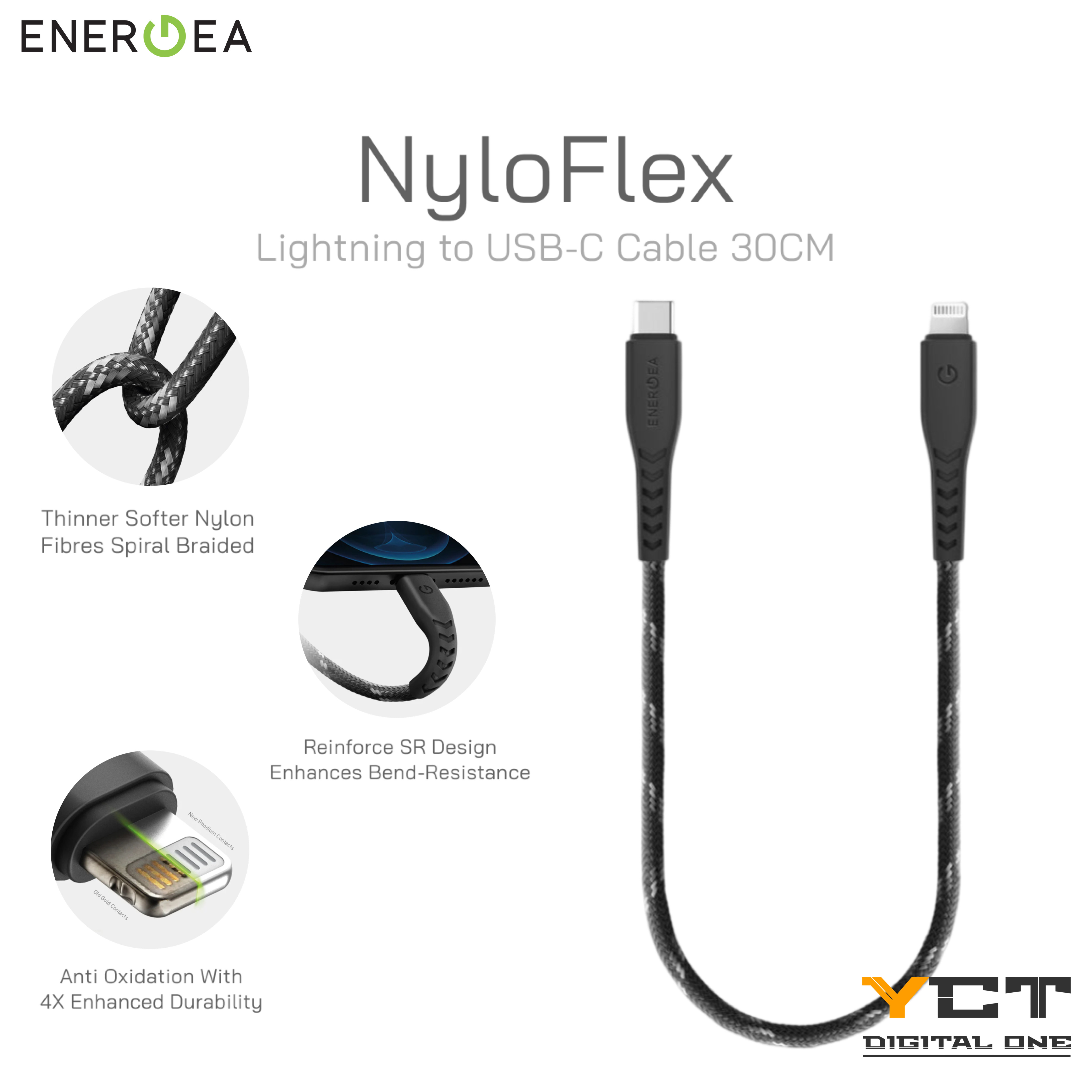 ENERGEA NyloFlex Lightning 轉 USB-C 線 30CM