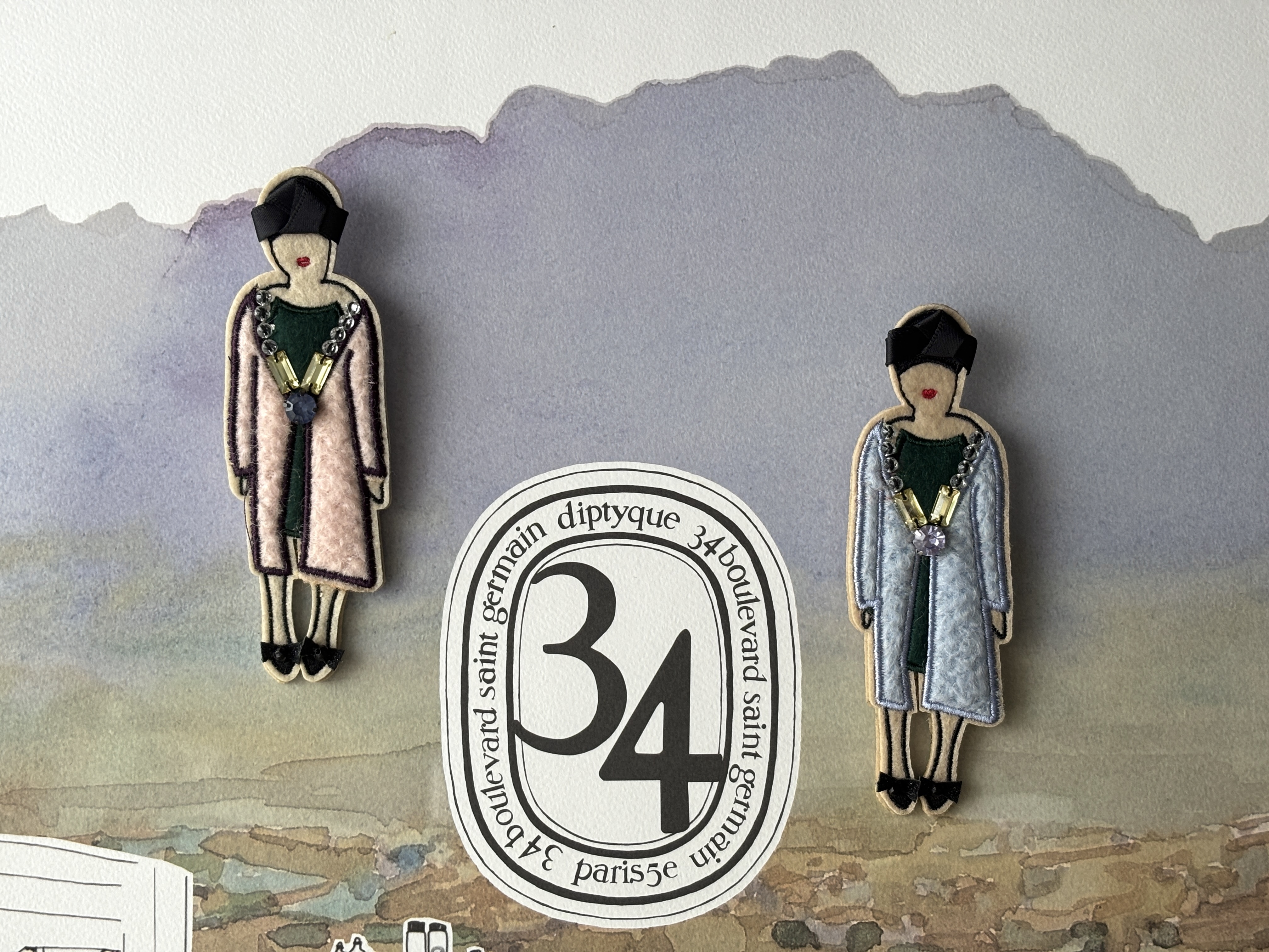 復古時尚仕女不織布造型別針