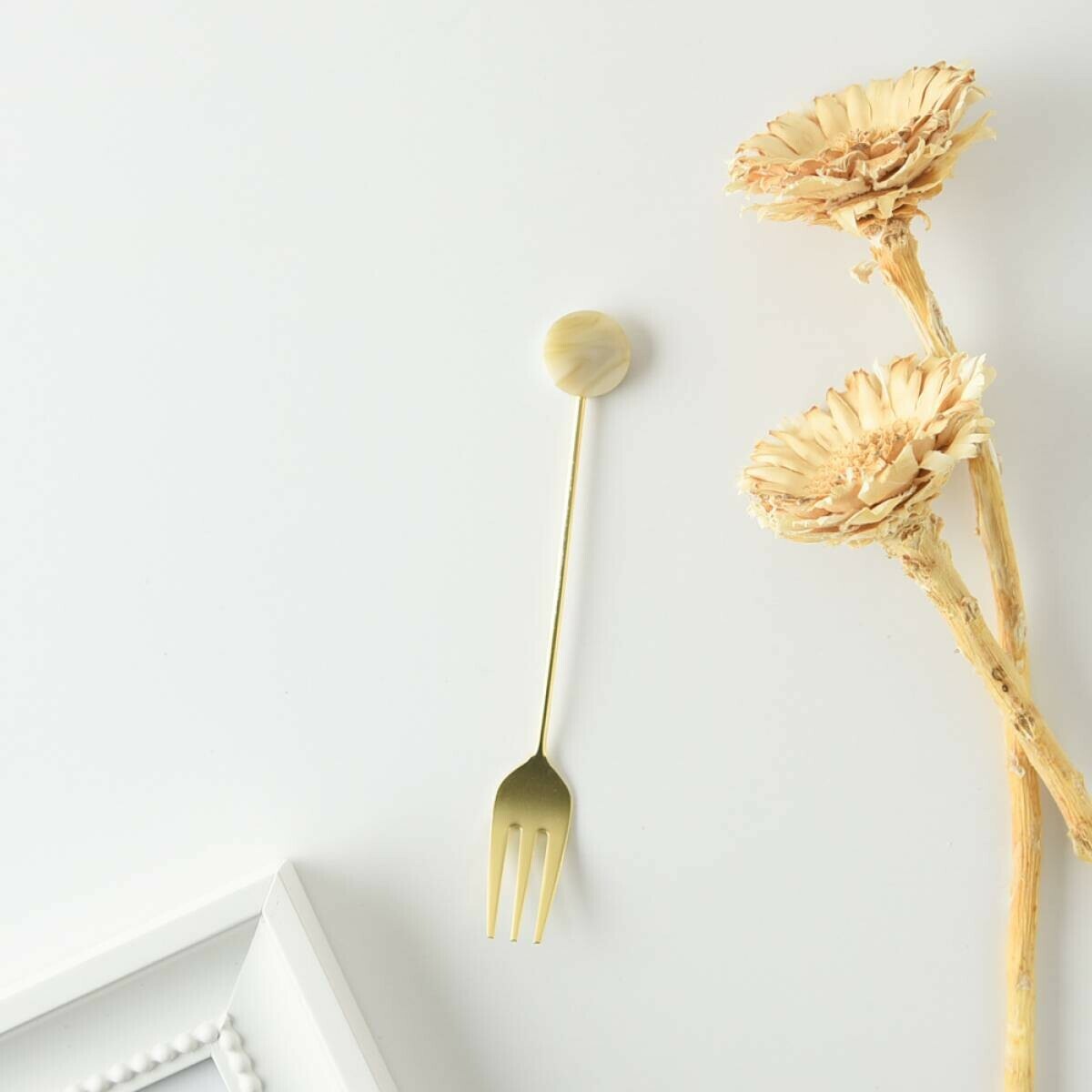 圓形白色大理石 12公分甜點叉｜日本Tsubame-Sanjo 燕三條