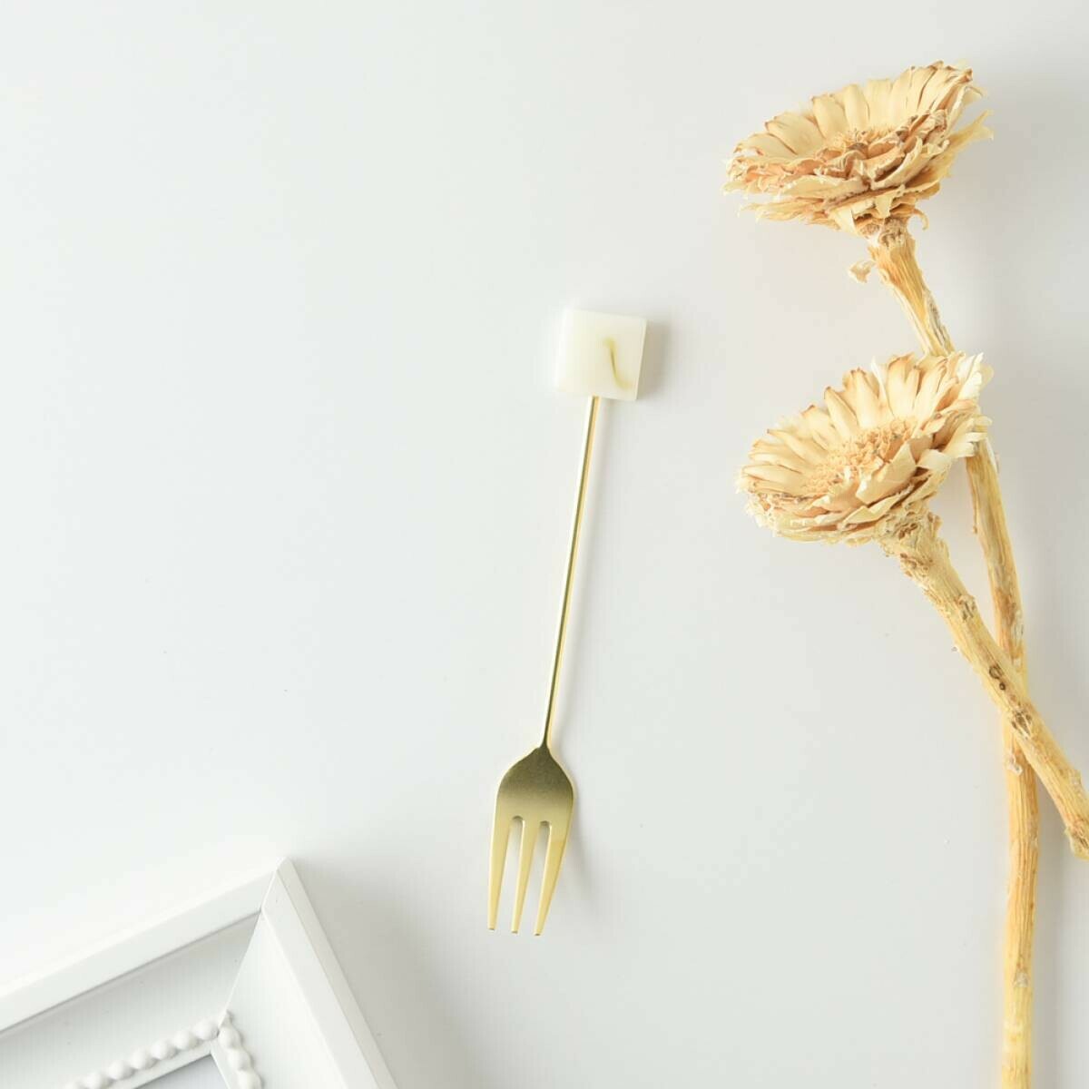 方形白色大理石 12公分甜點叉｜日本Tsubame-Sanjo 燕三條